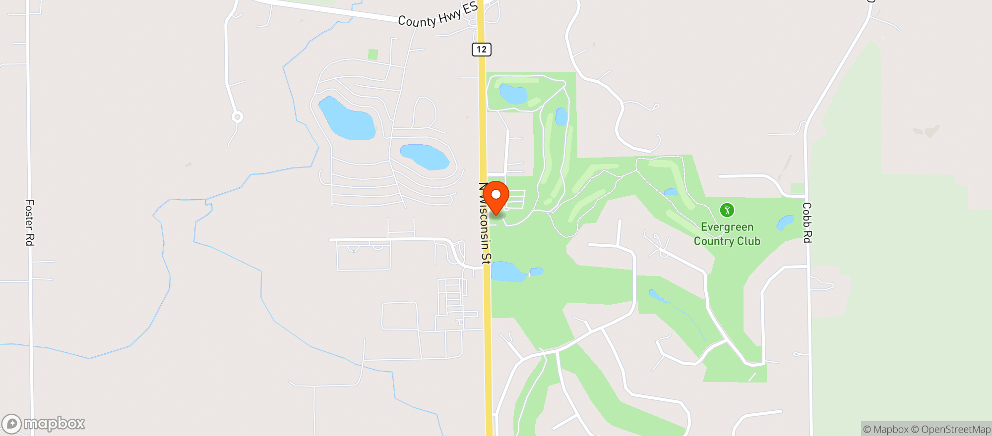 Map showing Evergreen Golf Club