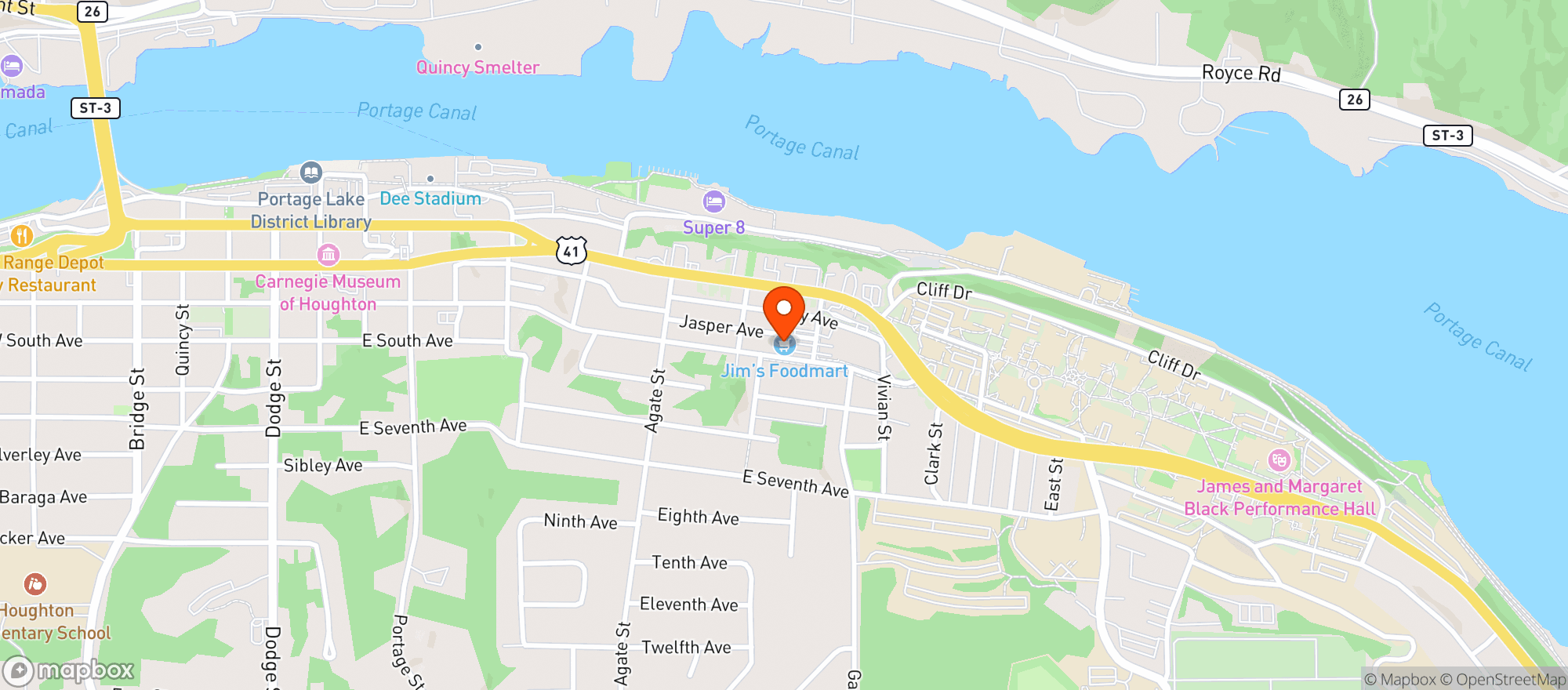 Map showing Jim's Foodmart