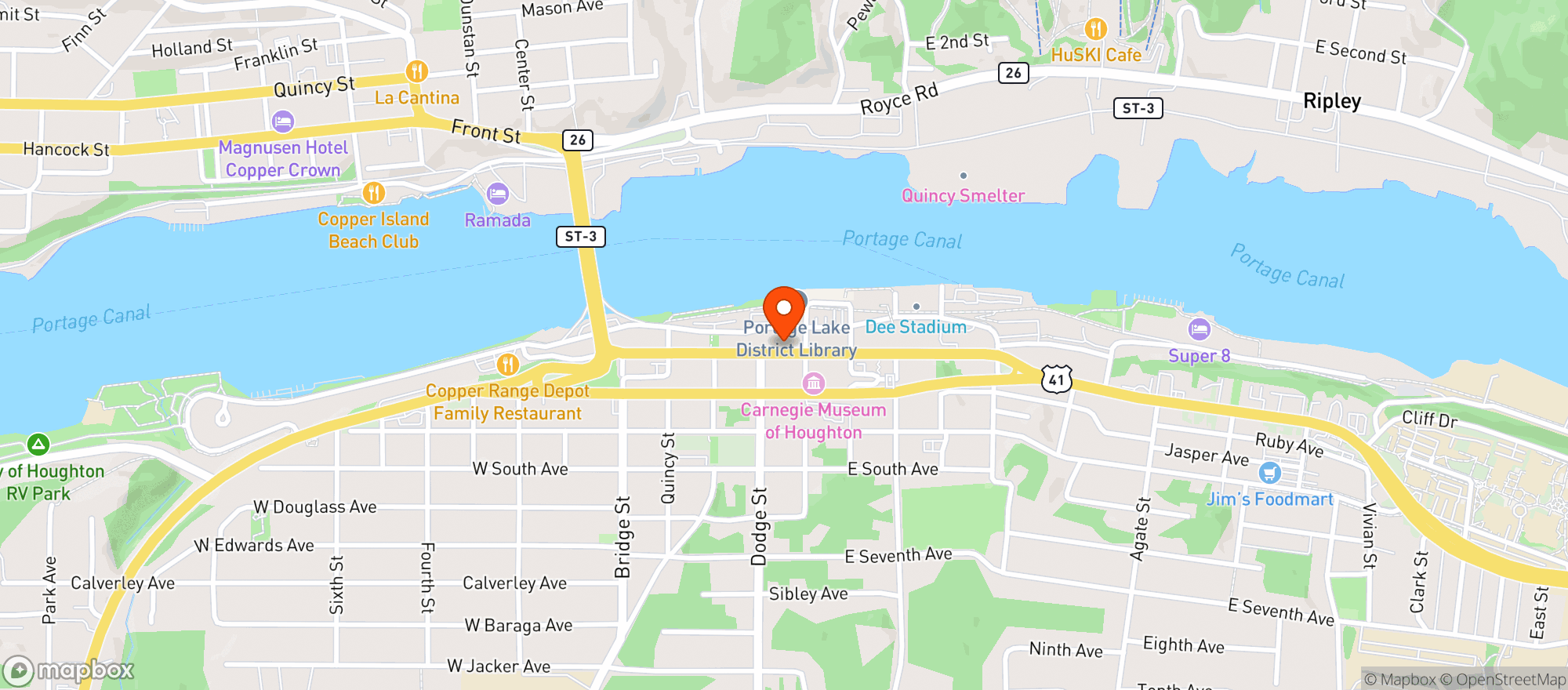 Map showing Keweenaw Brewing Co