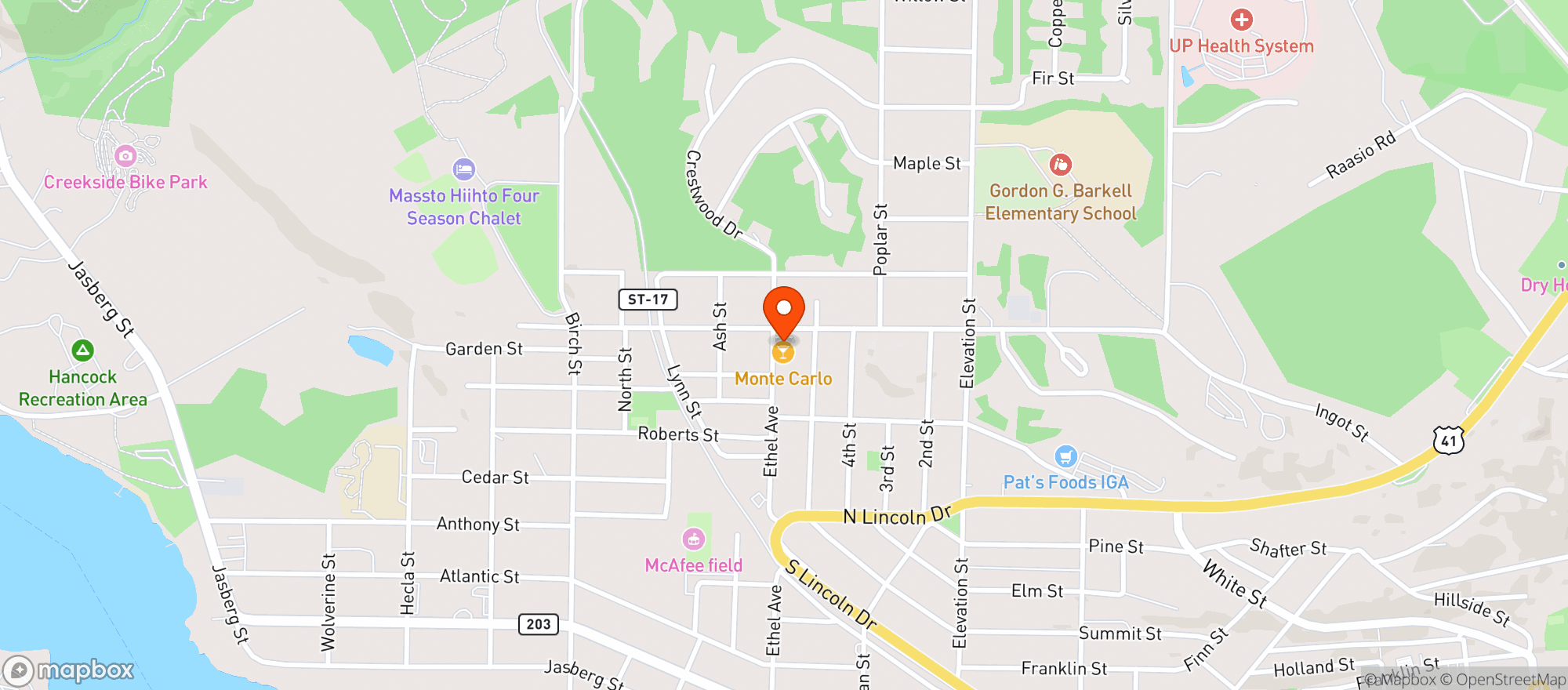 Map showing Keweenaw Co+op Market and Deli