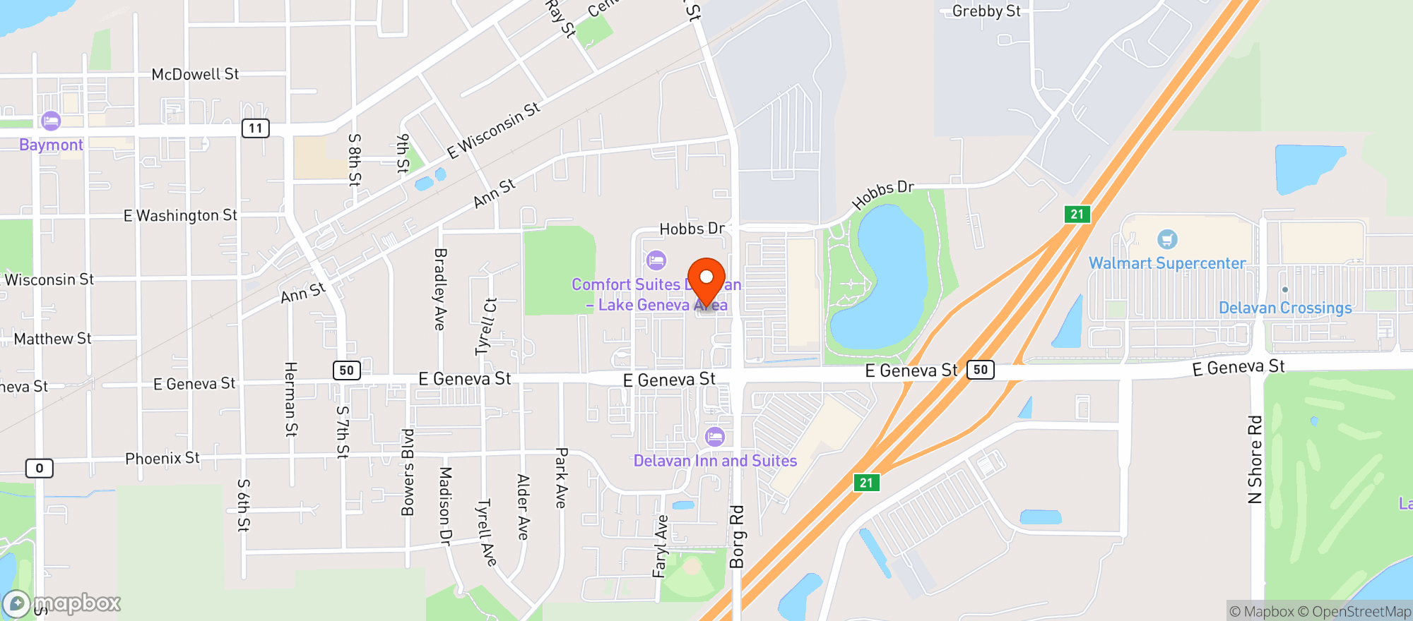 Map showing Kwik Trip #1046-Wright St-Delavan