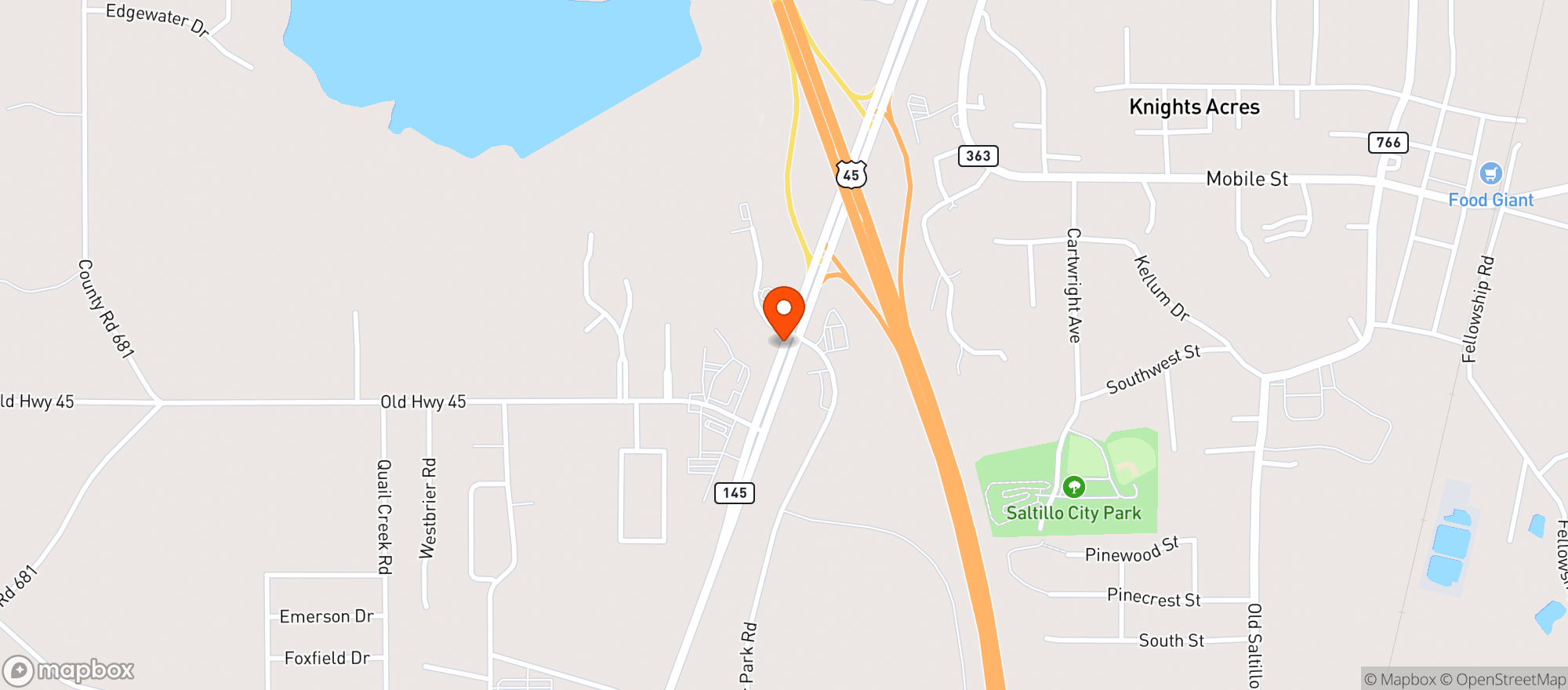 Map showing SALTILLO TRAVEL CENTER