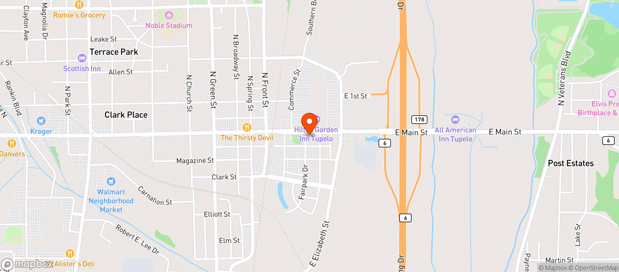 Map showing Hotel Tupelo