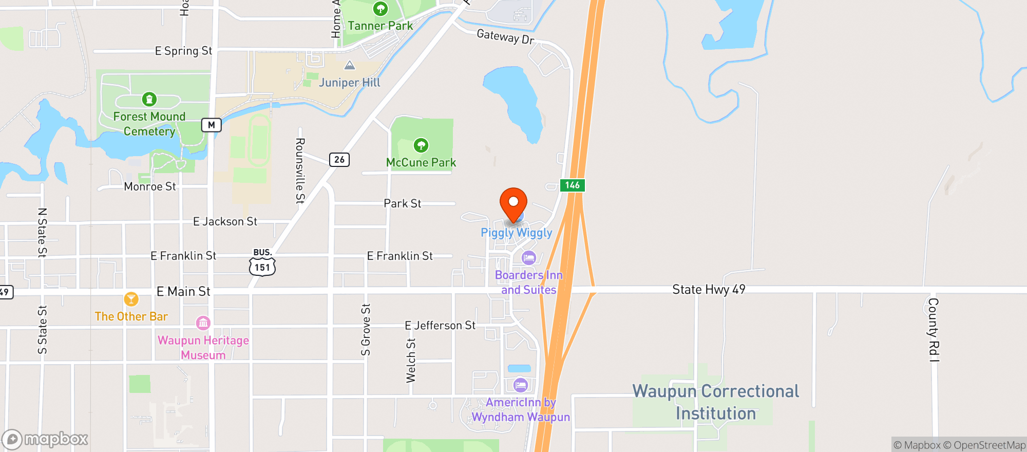 Map showing Piggly Wiggly - Waupun
