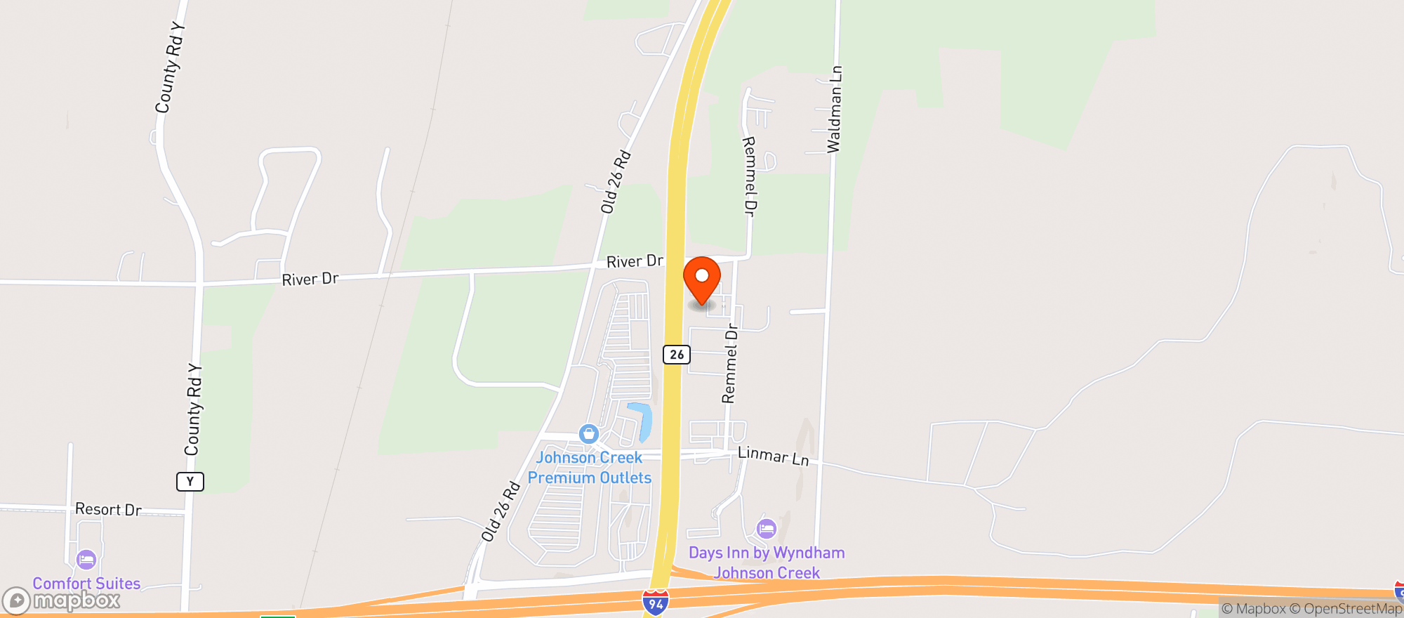 Map showing Kwik Trip #1121 - Johnson Creek