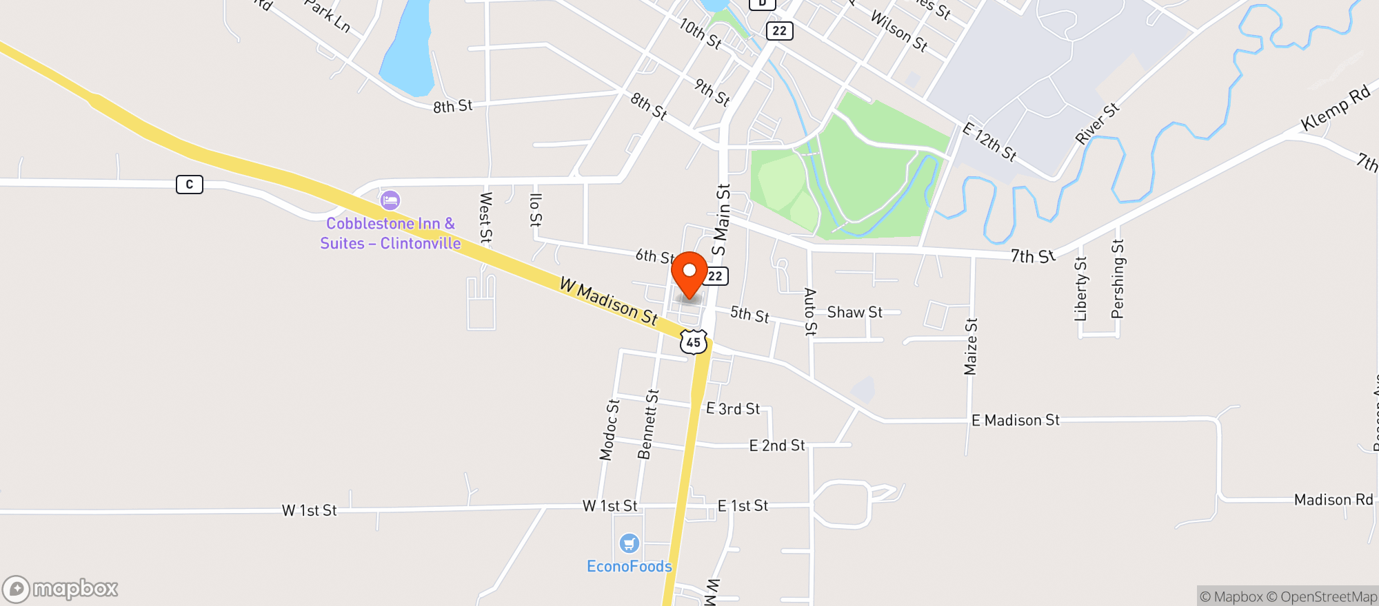 Map showing Kwik Trip #884-Clintonville