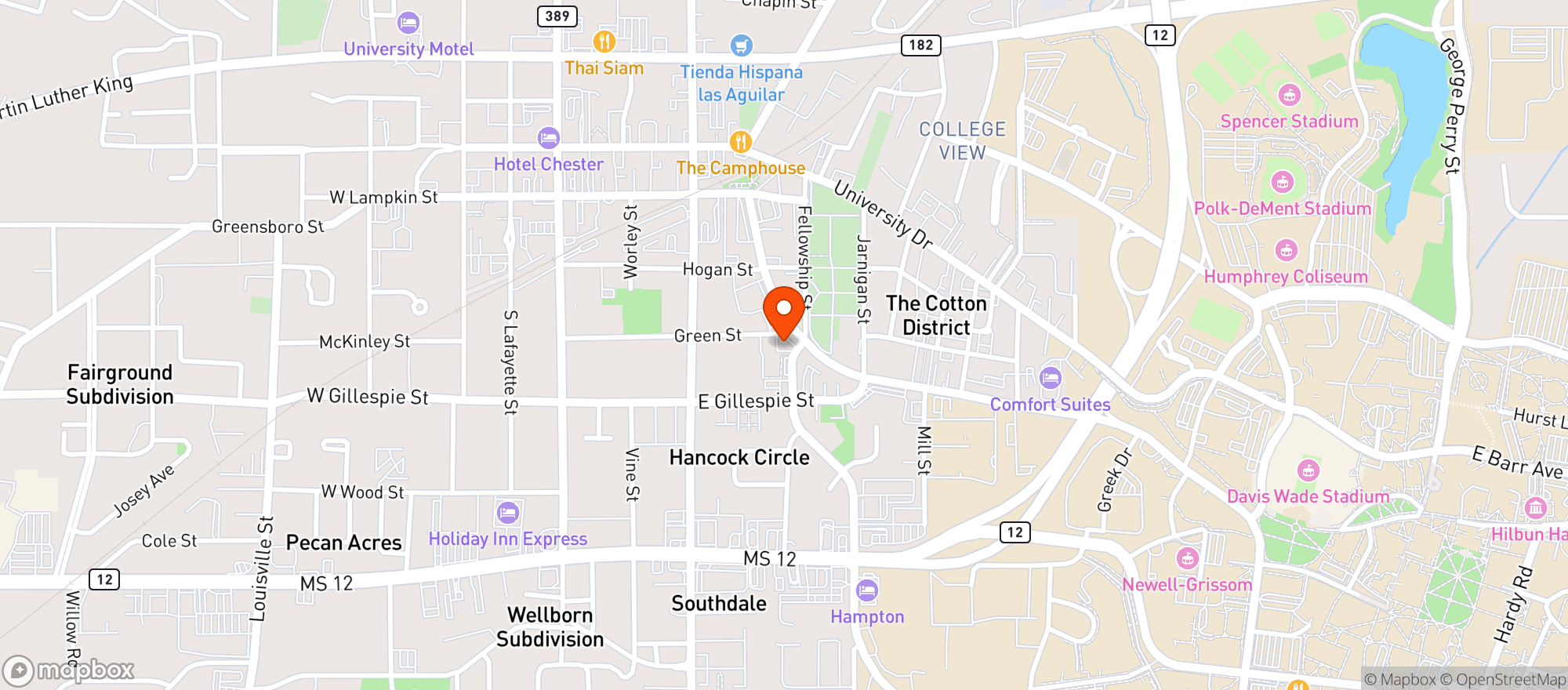 Map showing Starkville Texaco