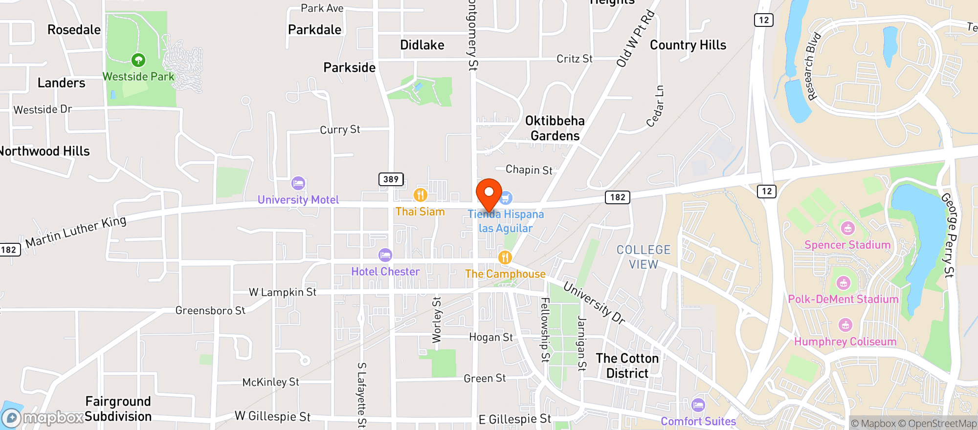 Map showing STARKVILLE CHEVRON - MLK DR
