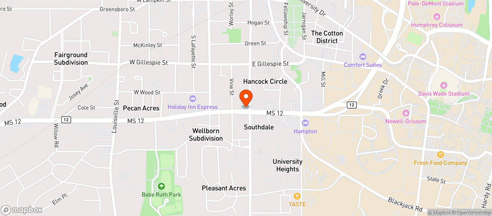 Map showing Starkville Chevron