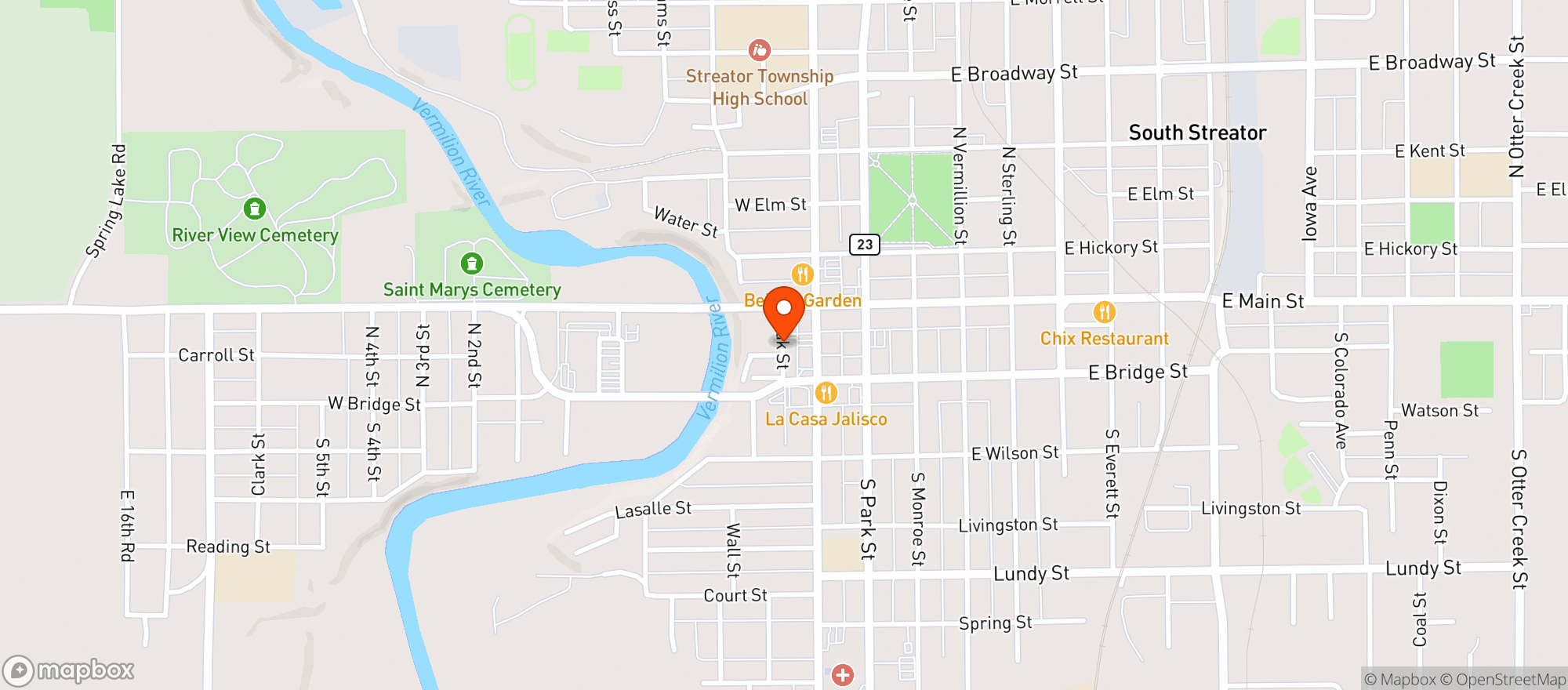 Map showing Streator Liquors