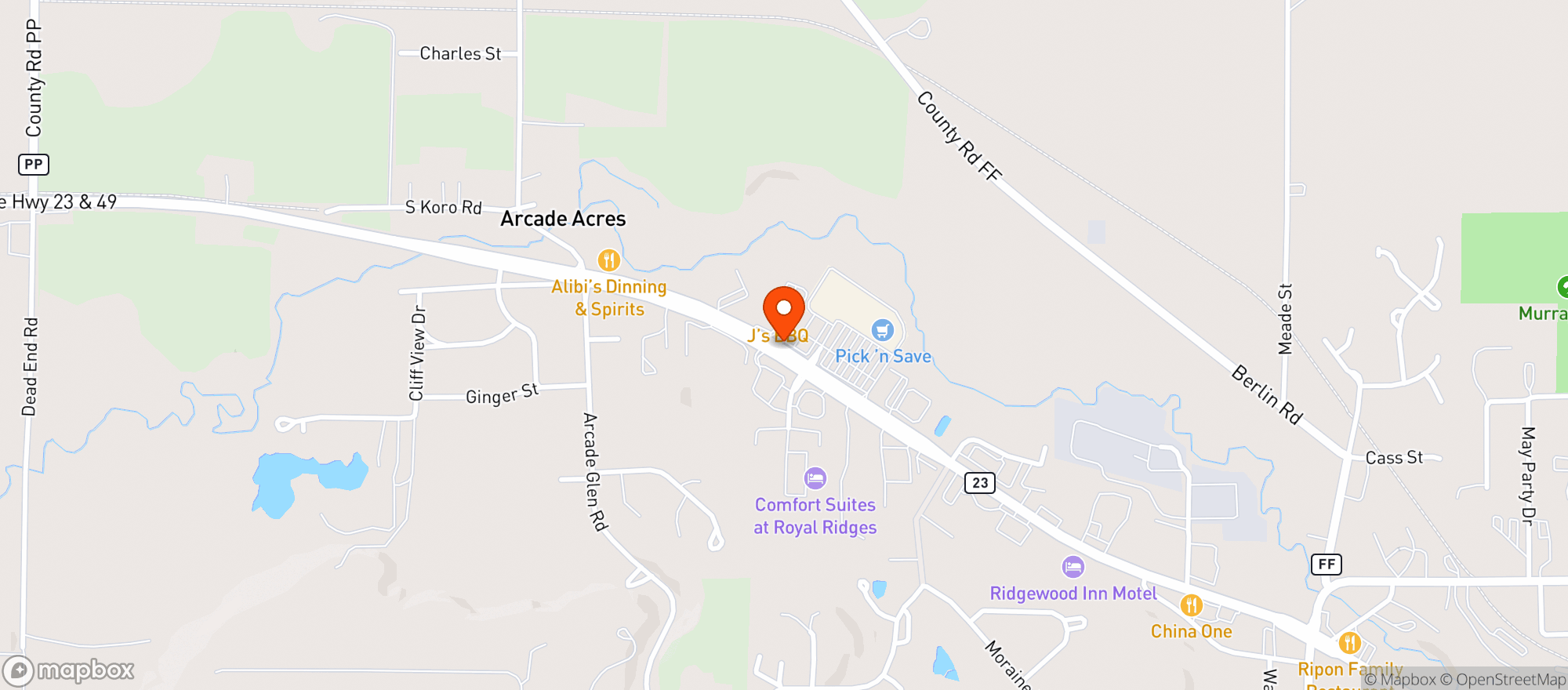 Map showing Route 23 Breakfast & Coffee