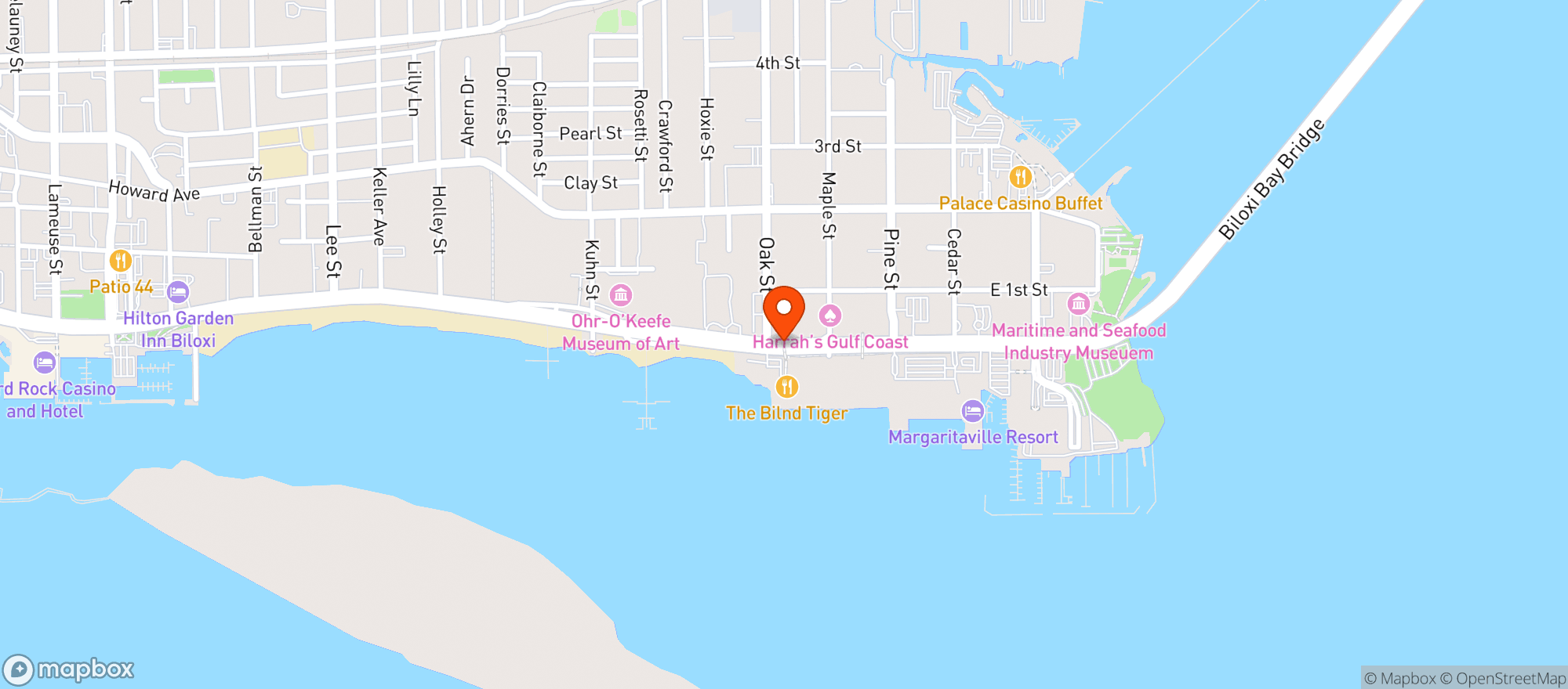 Map showing Harrahs