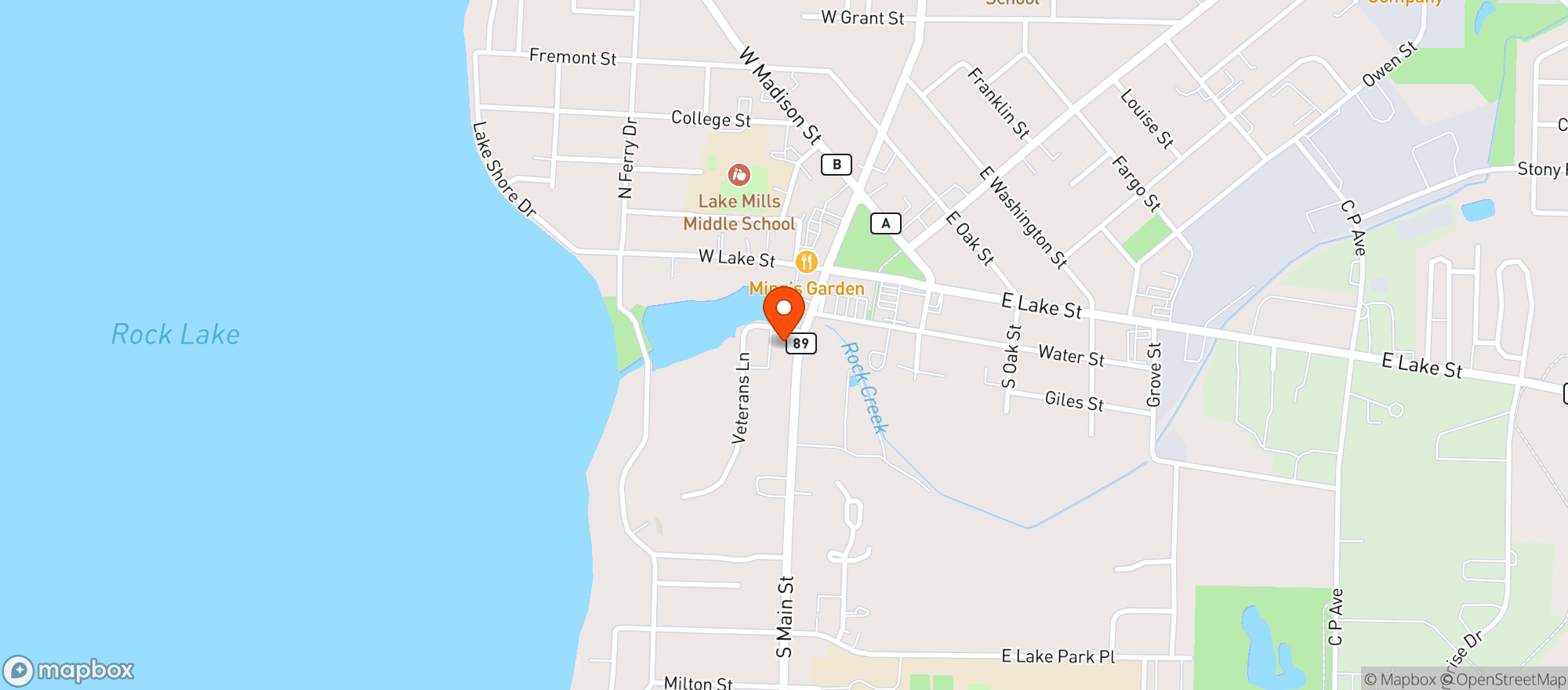 Map showing Lake Mills Mobil