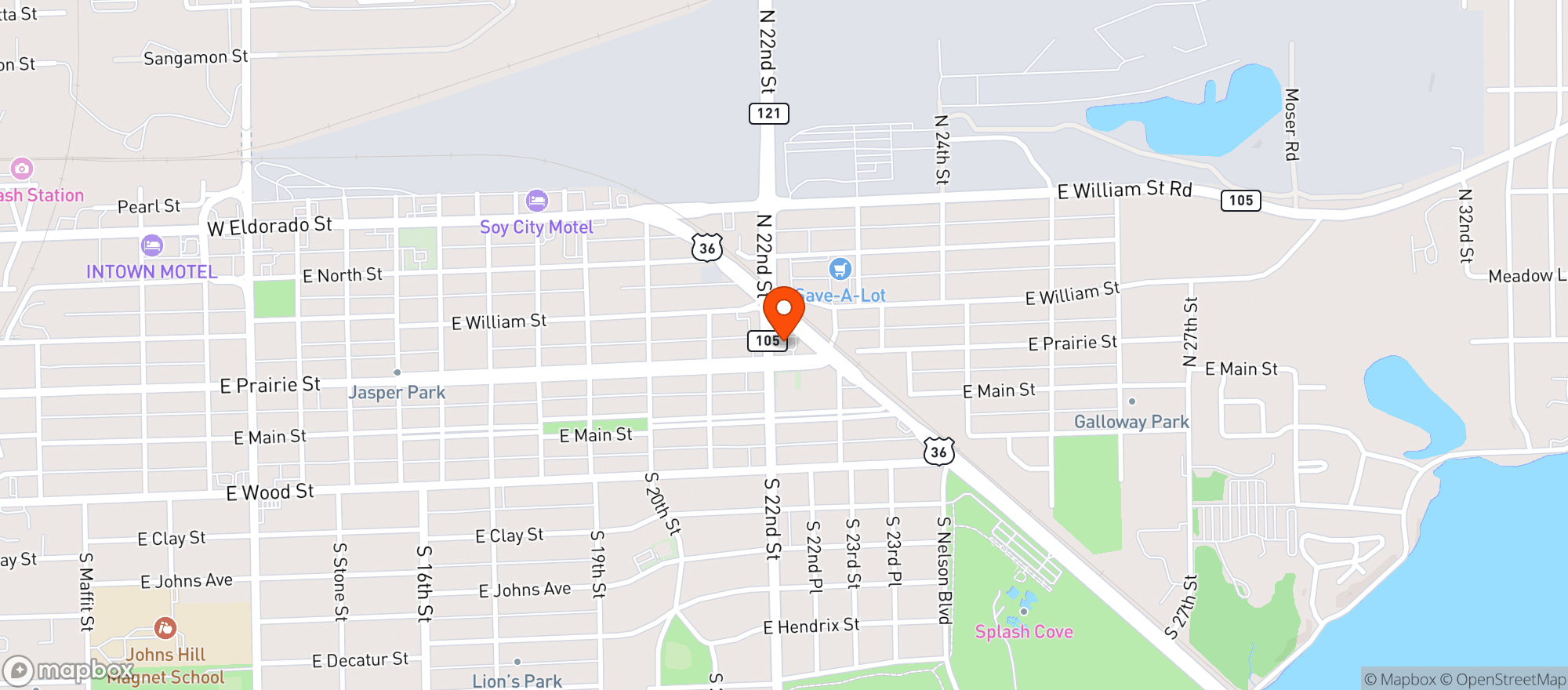 Map showing Huck S Convenience Food Store