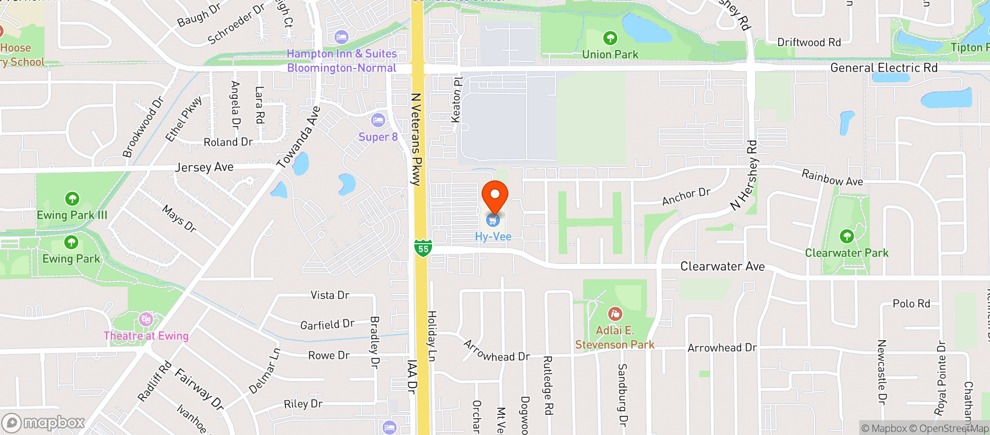 Map showing Hy-Vee Bloomington