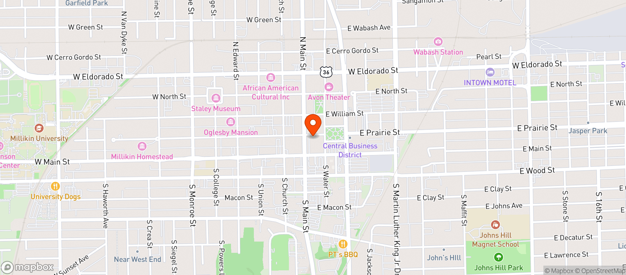 Map showing Donnie s Homespun Pizza