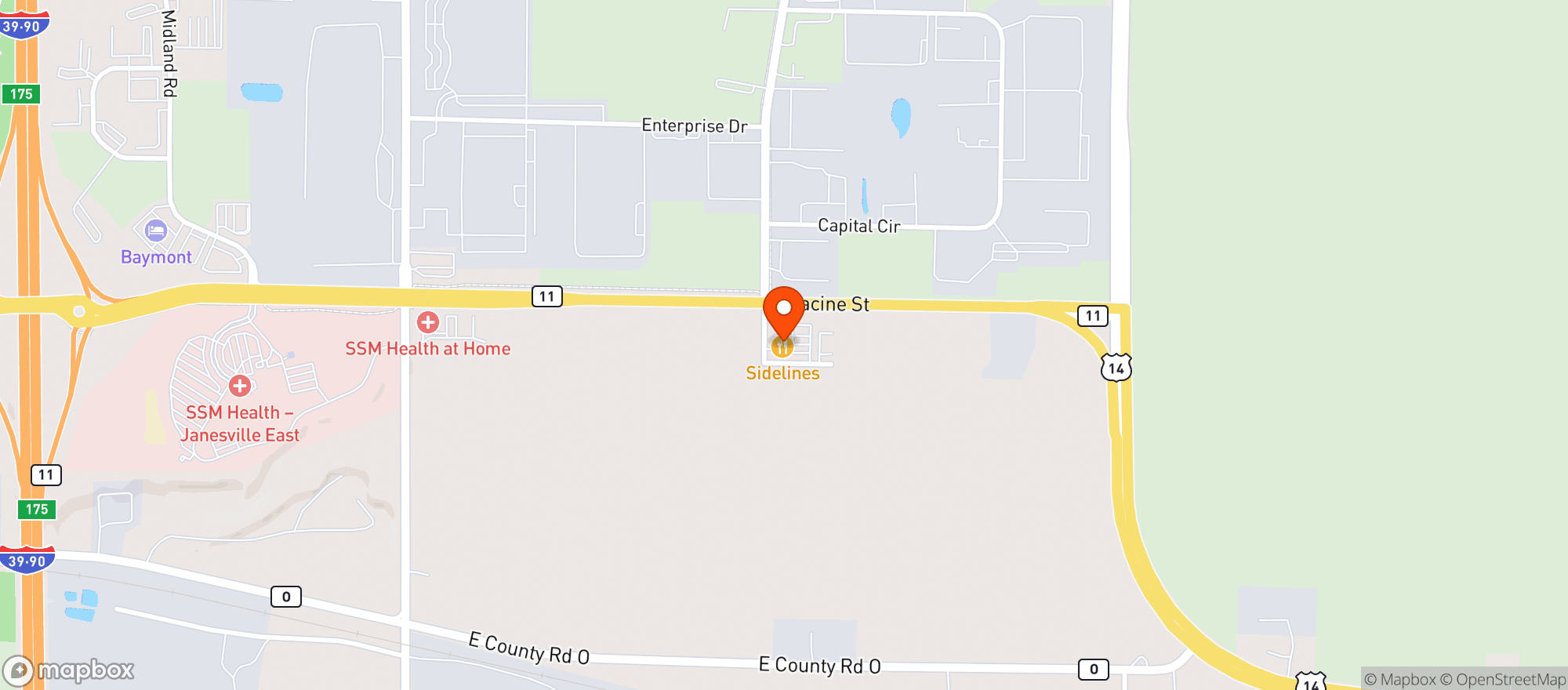 Map showing Sidelines Sports Pub And Grill
