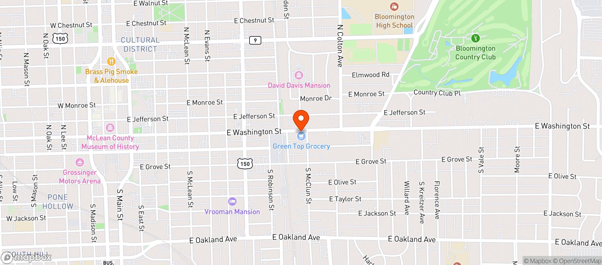 Map showing GREEN TOP GROCERY