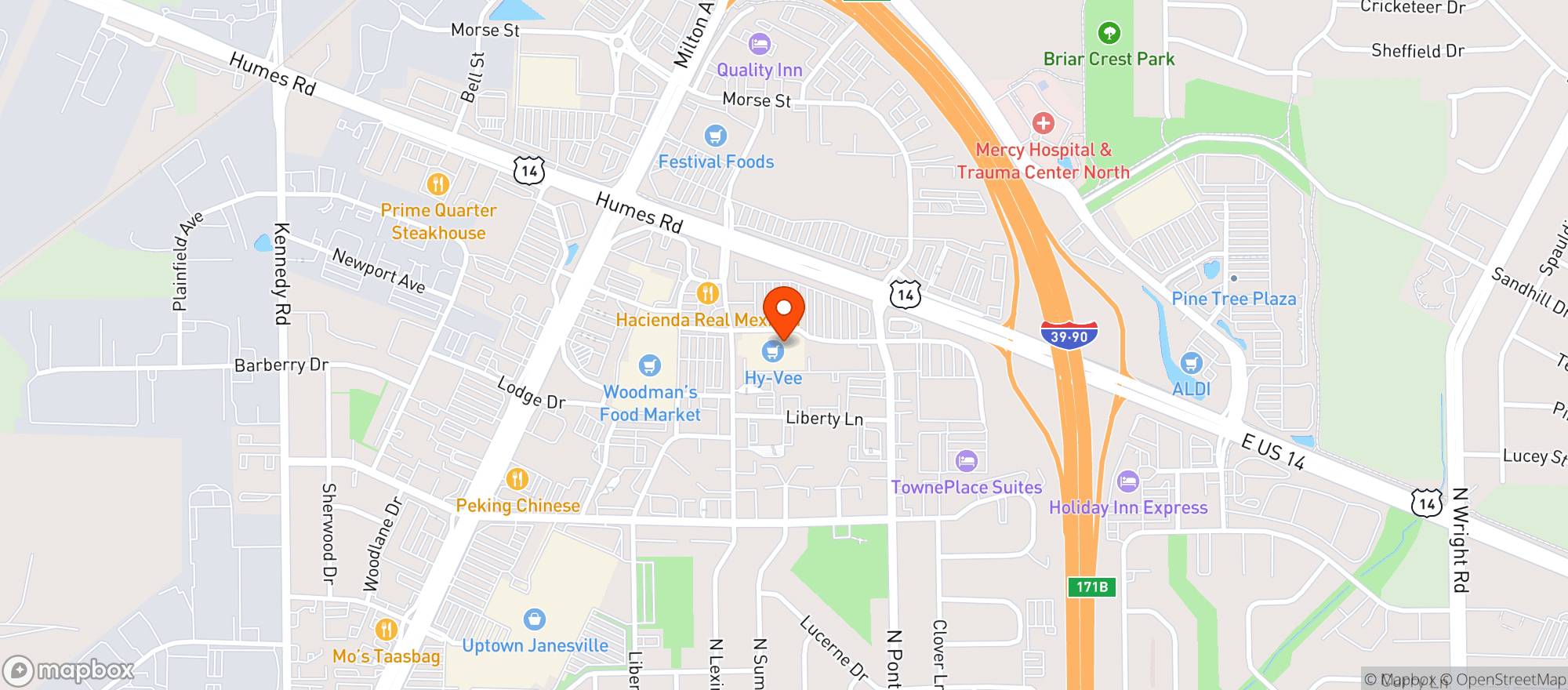 Map showing Hy-Vee (Janesville)