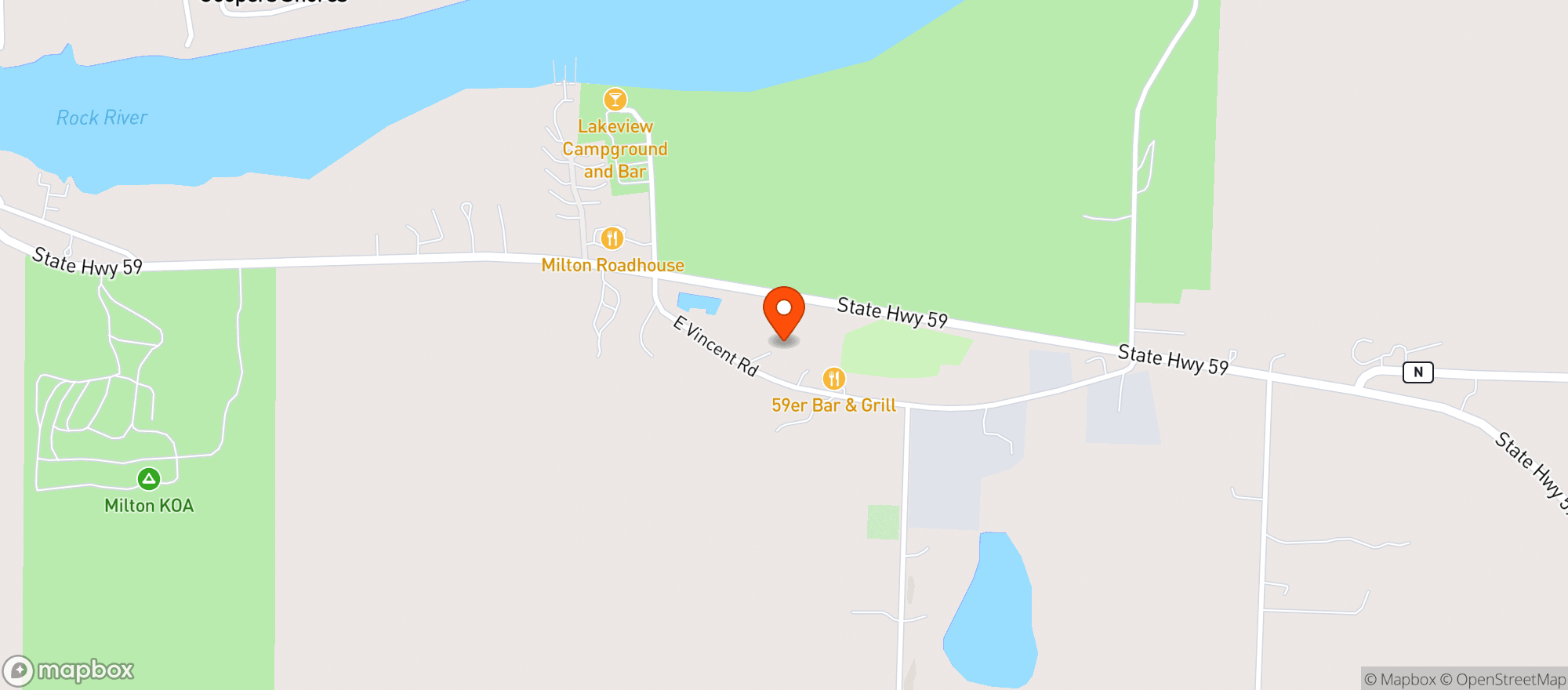 Map showing Kosh Liquor & Pizza Pit