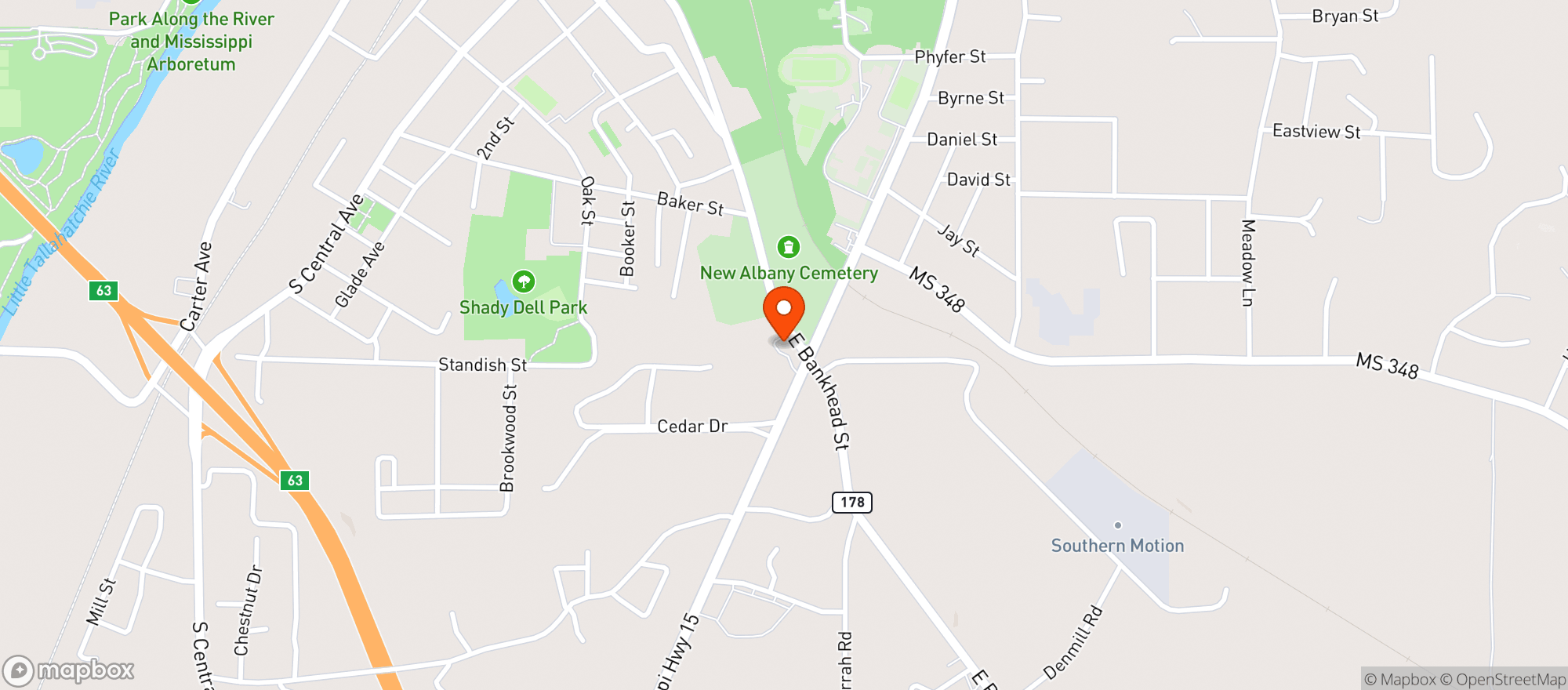 Map showing New Albany Quick Mart