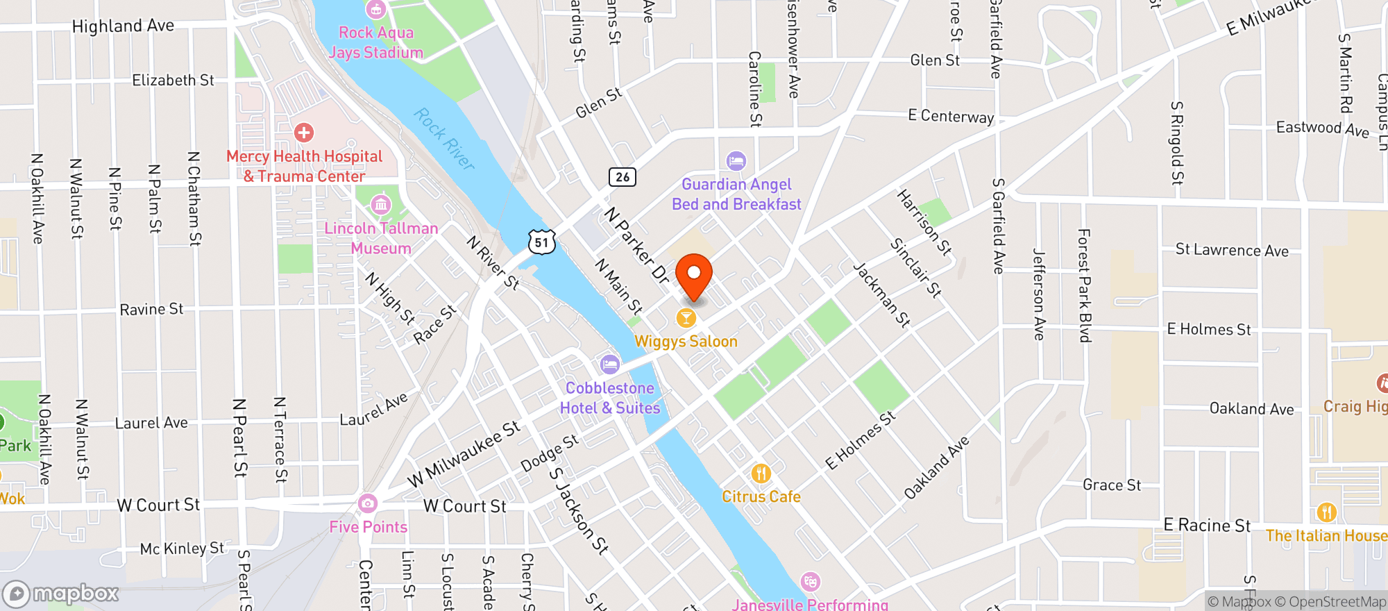 Map showing Rock County Brewing Company