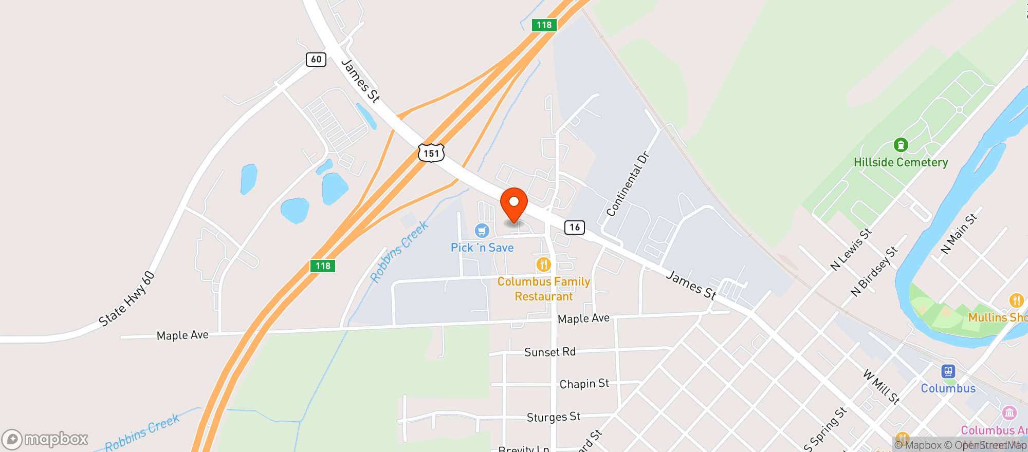 Map showing Kwik Trip #808 - Columbus