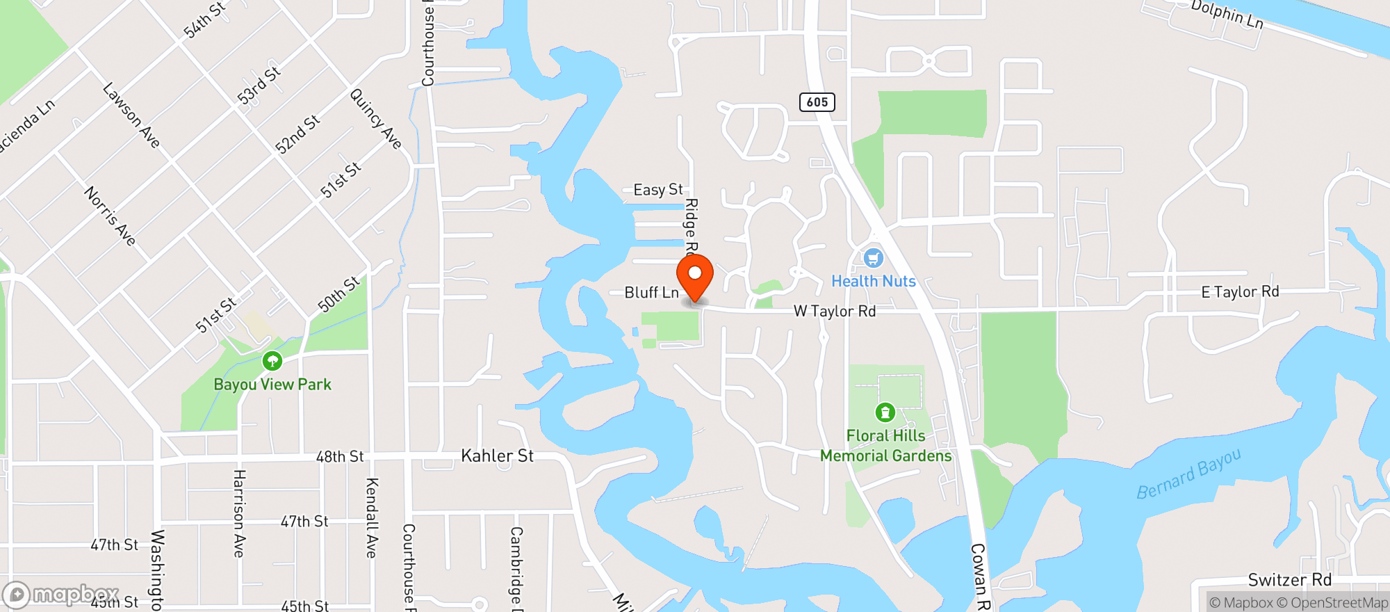 Map showing Bayou Bluff Tennis Club