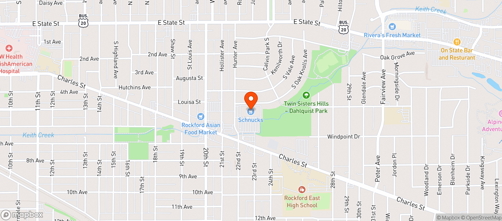 Map showing Schnucks #754 - Rockford Plaza