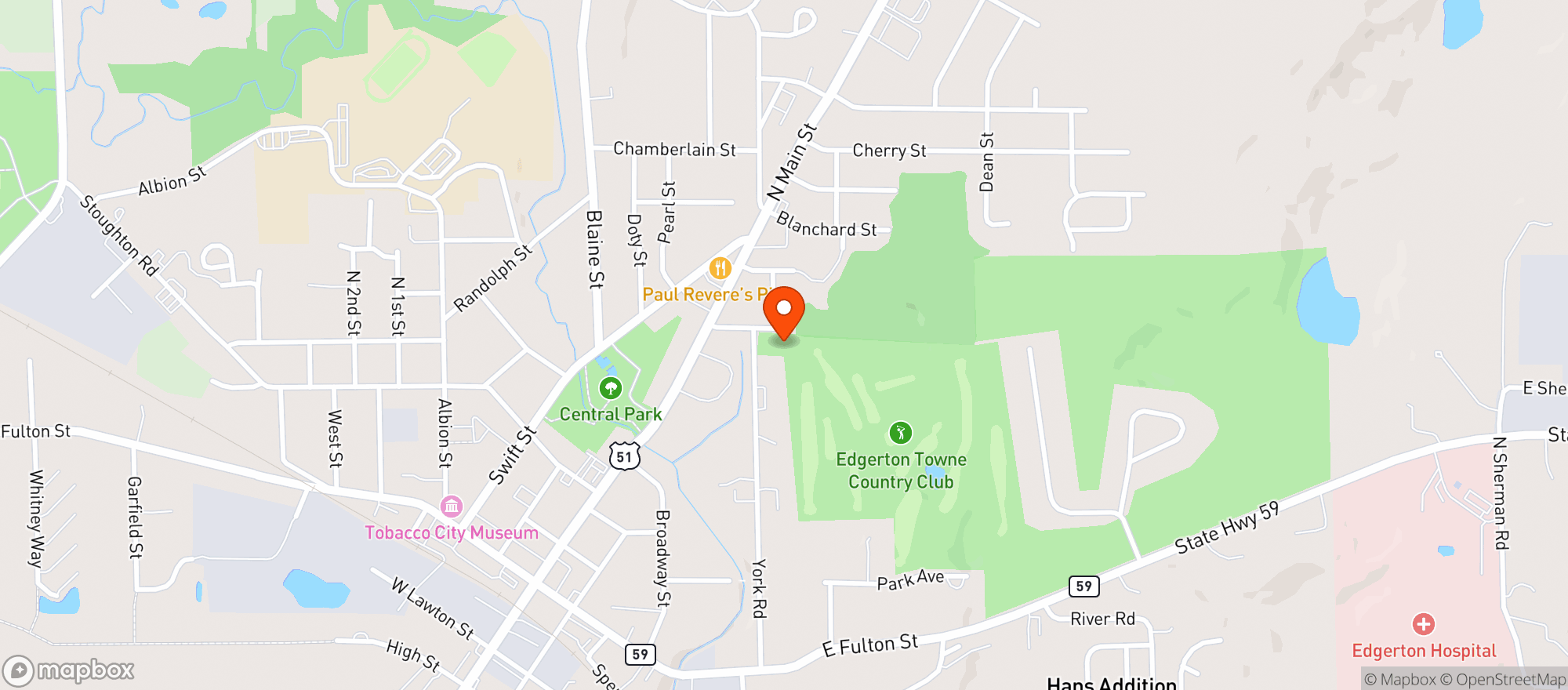 Map showing Towne Country Club