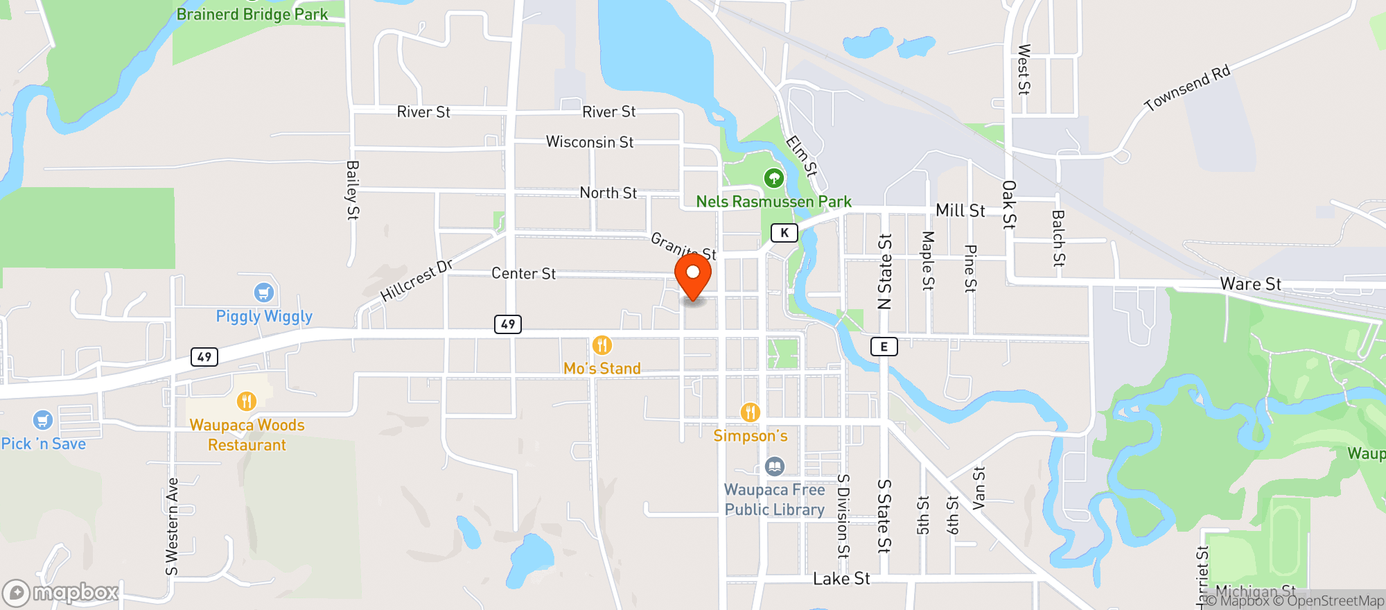 Map showing Kwik Trip #625-Waupaca