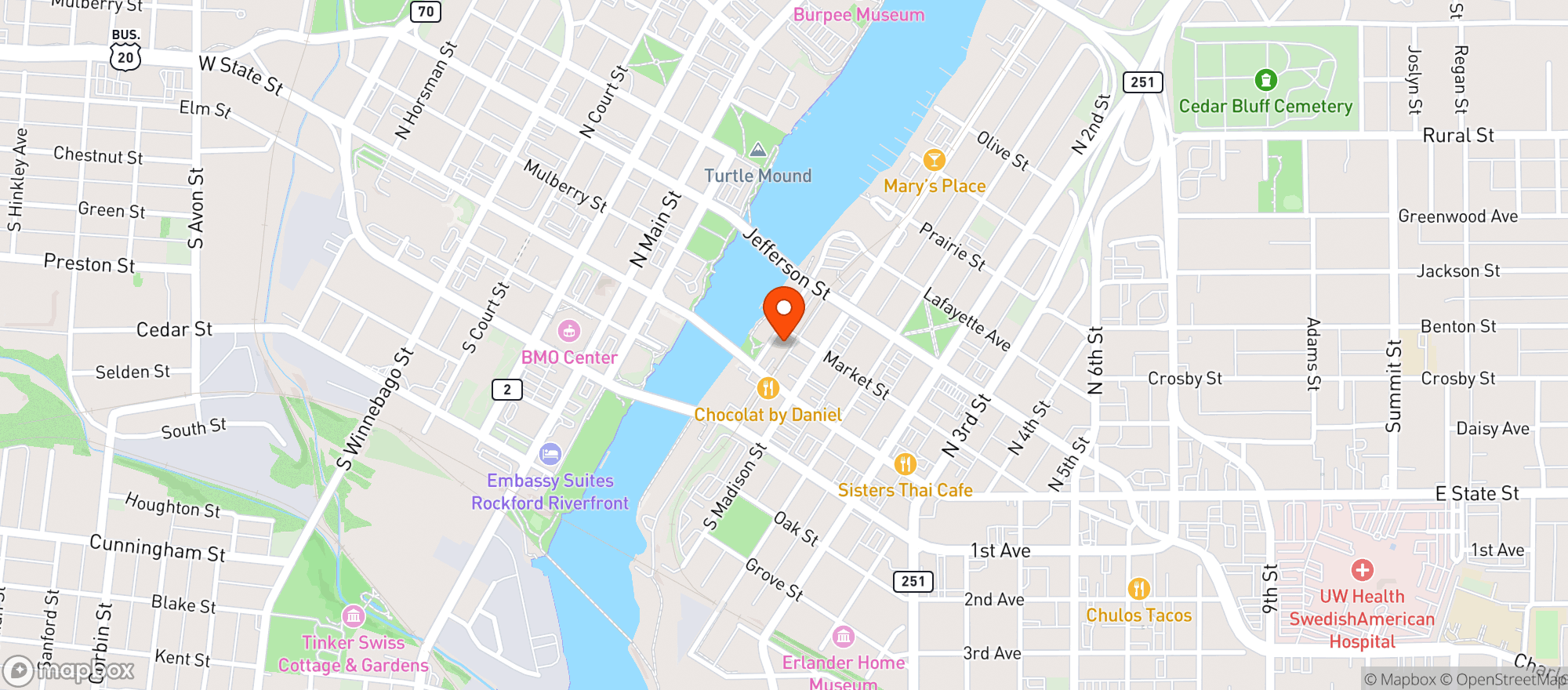 Map showing Rockford City Market