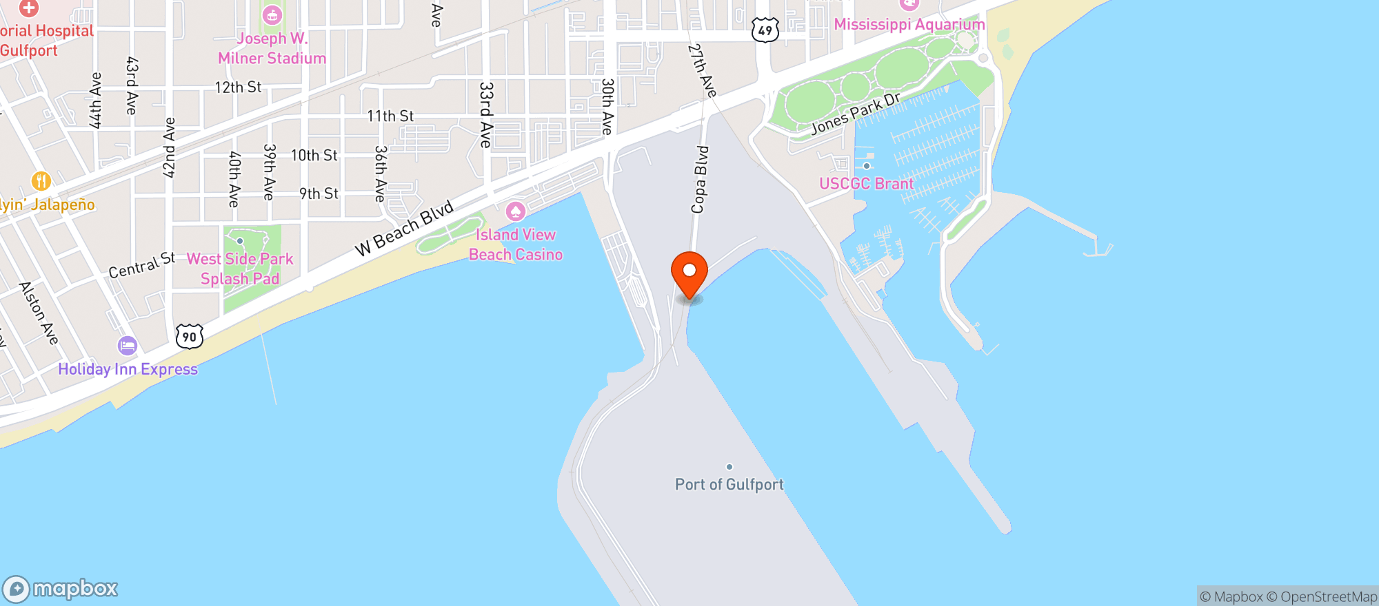 Map showing Gulfport Yacht Club