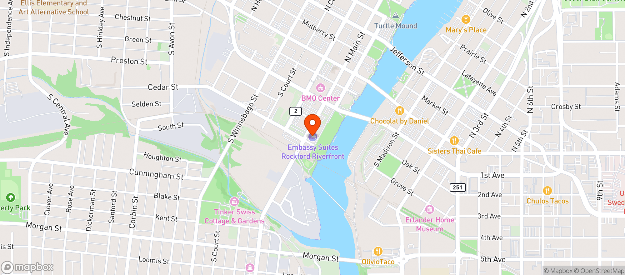 Map showing Embassy Suites By Hilton Rockford Riverfront