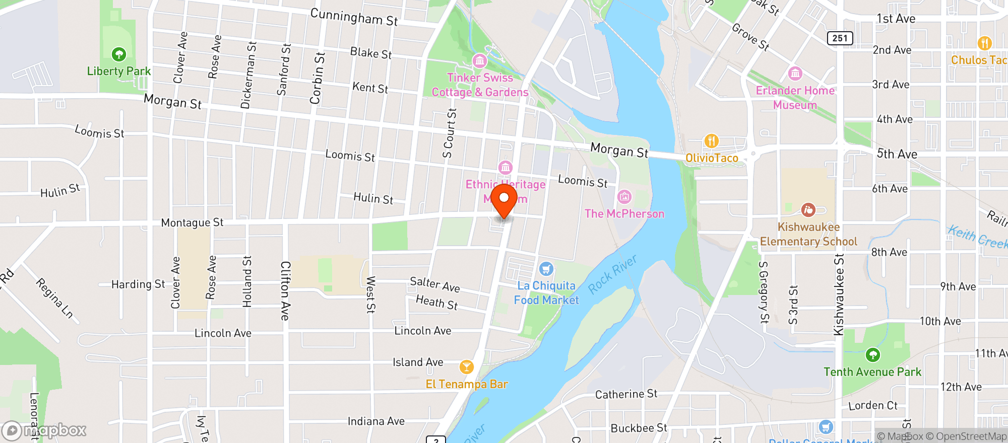 Map showing South Main Food & Liquor