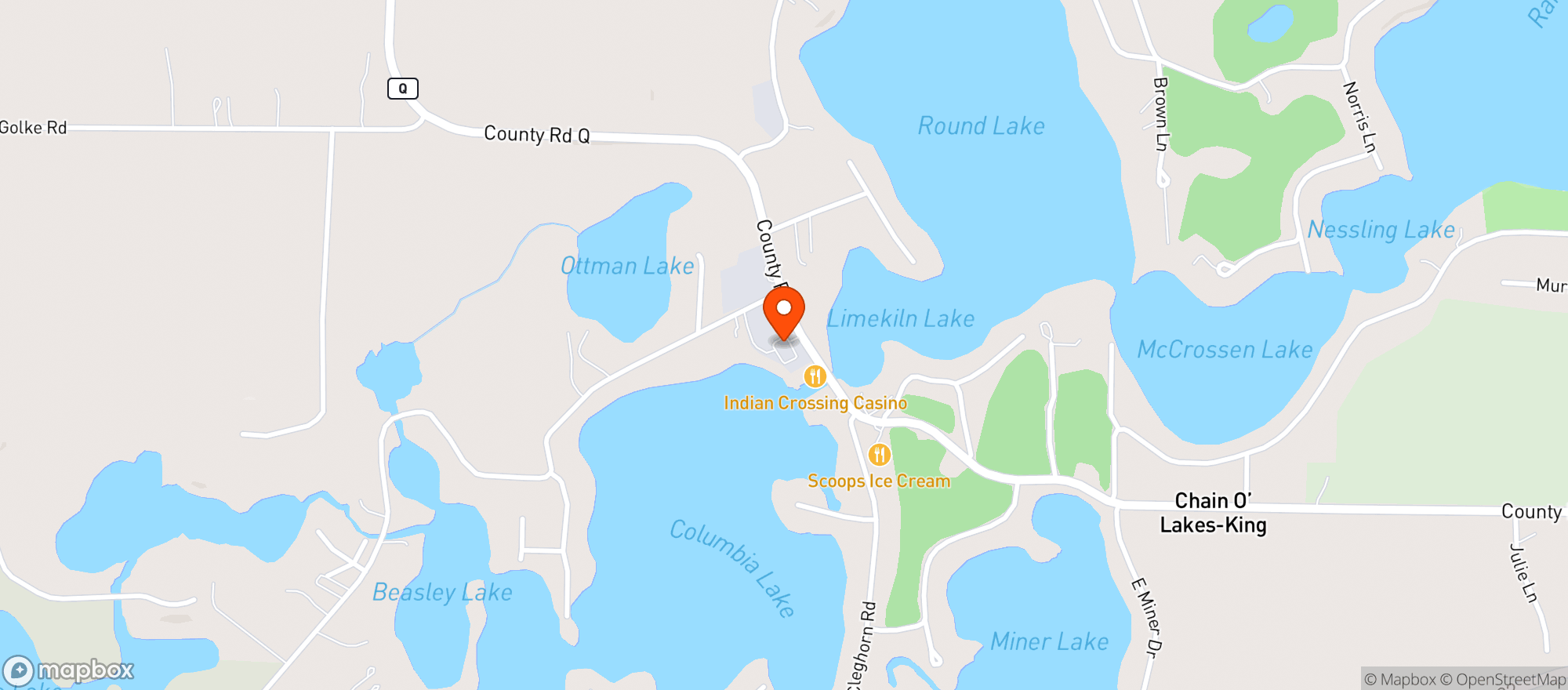 Map showing Indian Crossing Casino