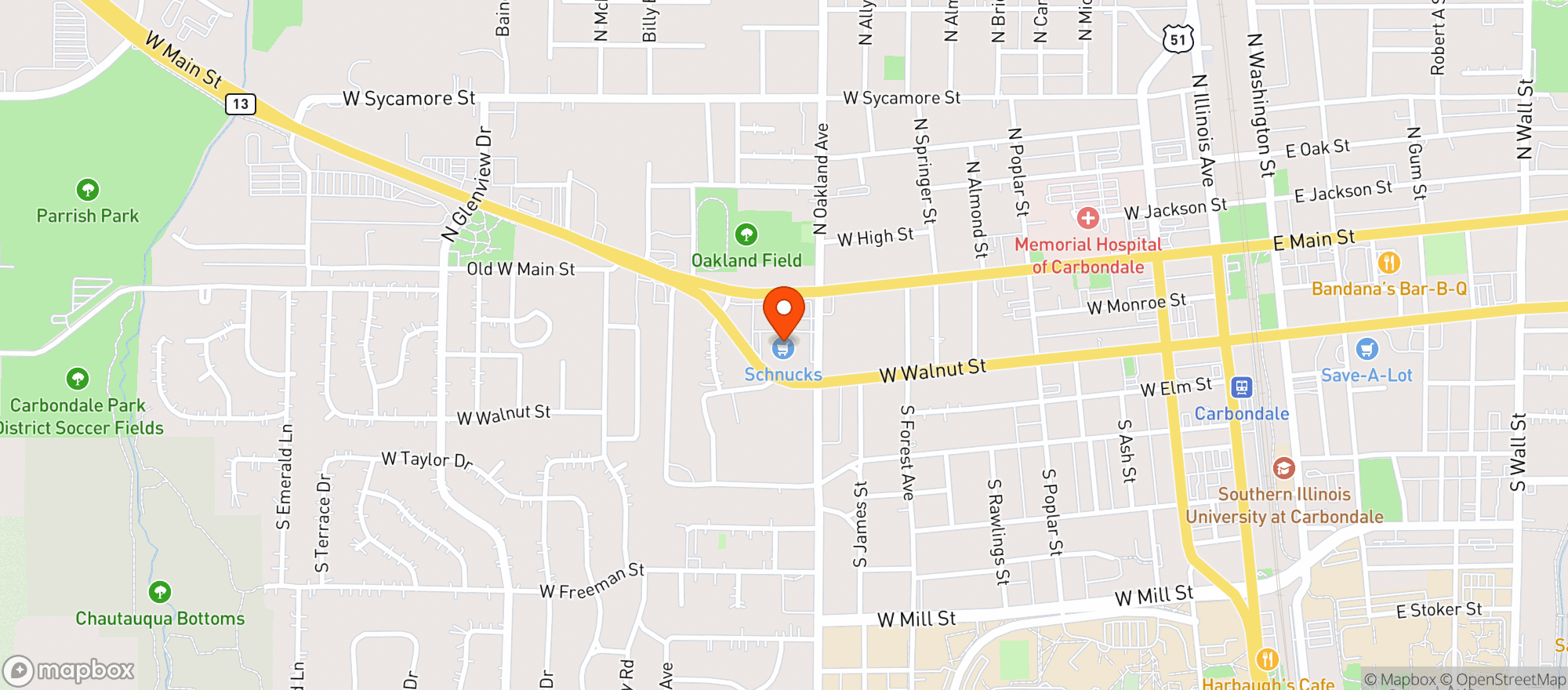 Map showing Schnucks #722 - Carbondale