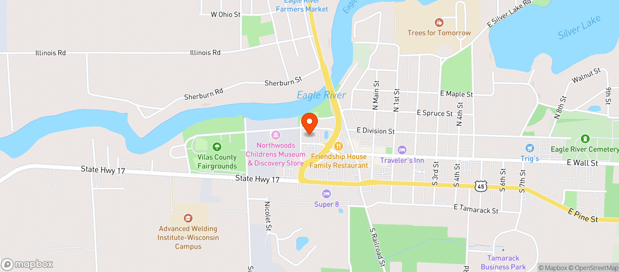 Map showing Kwik Trip #131-Eagle River