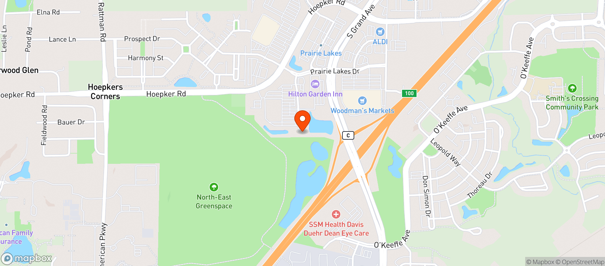 Map showing Sugar River Pizza - Sun Prairie