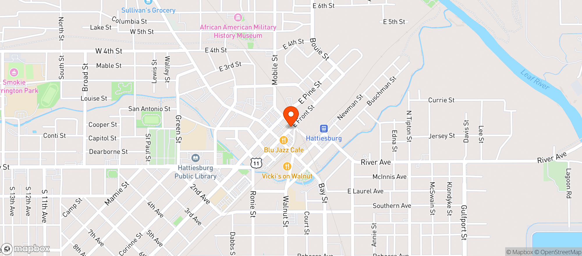 Map showing Hattiesburgers & Blues