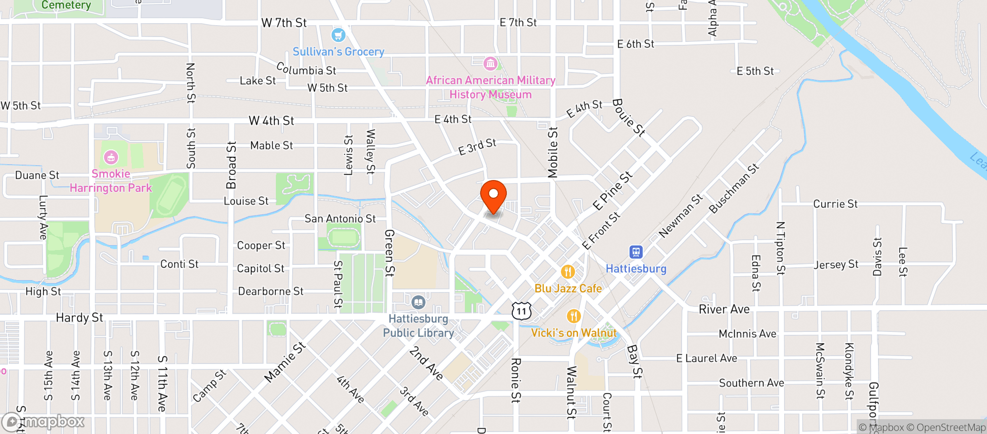 Map showing Hattiesburg Cultural Center