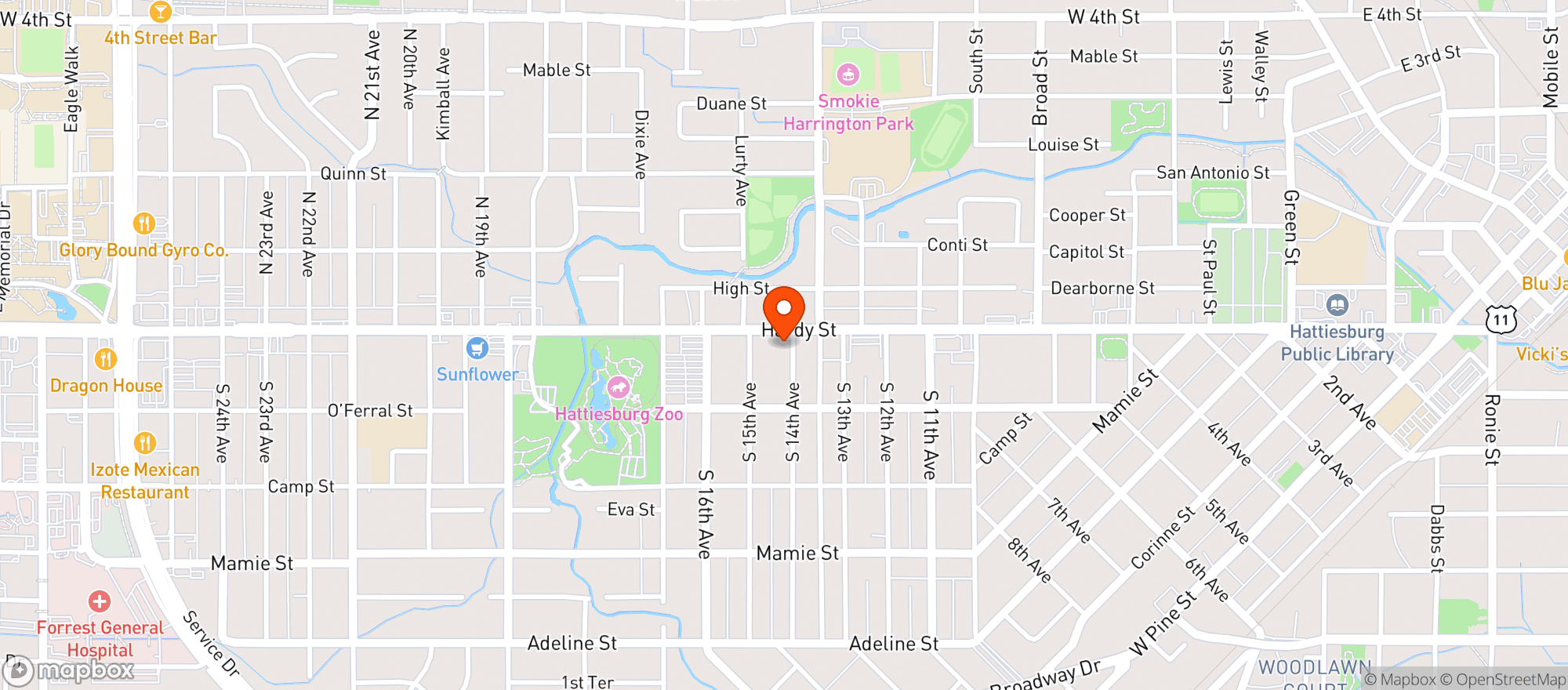 Map showing Qwik E Mart