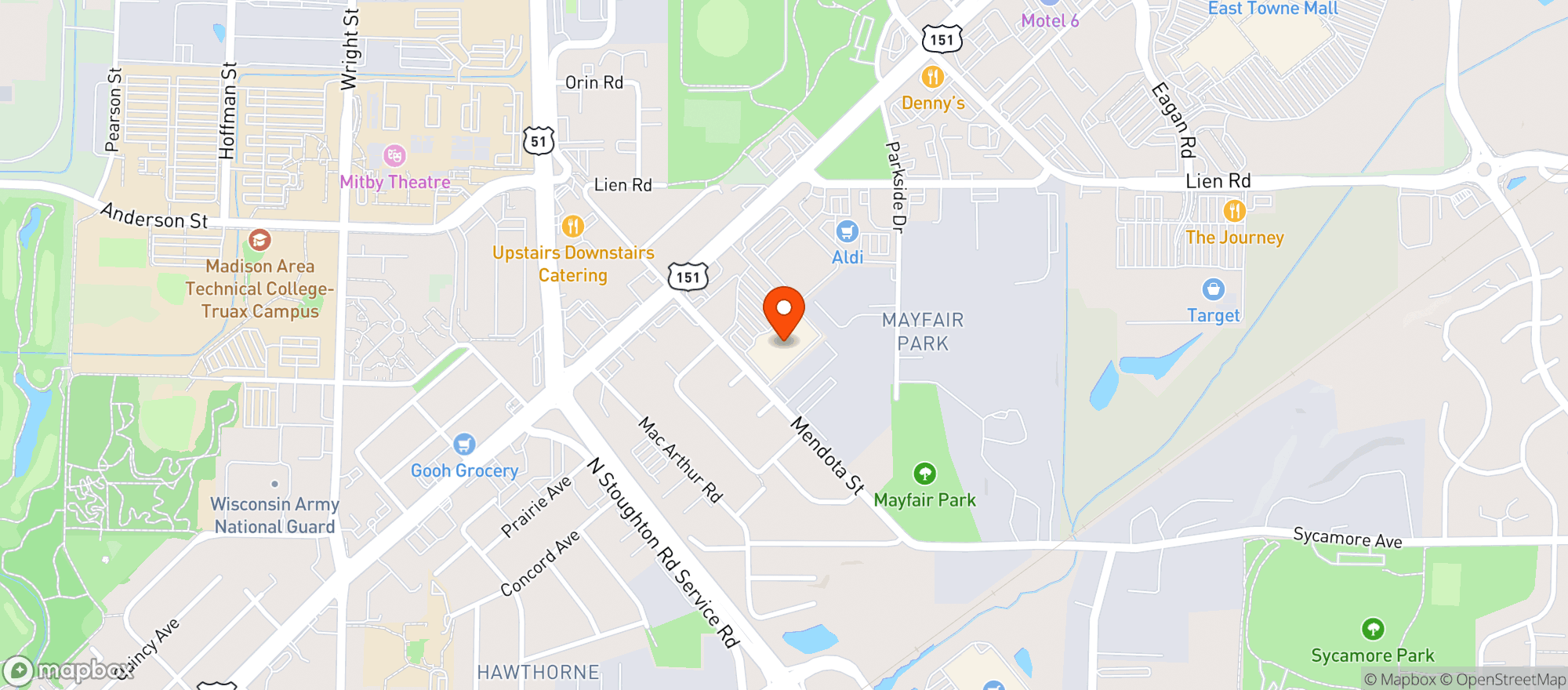 Map showing Hy-Vee - Washington Ave