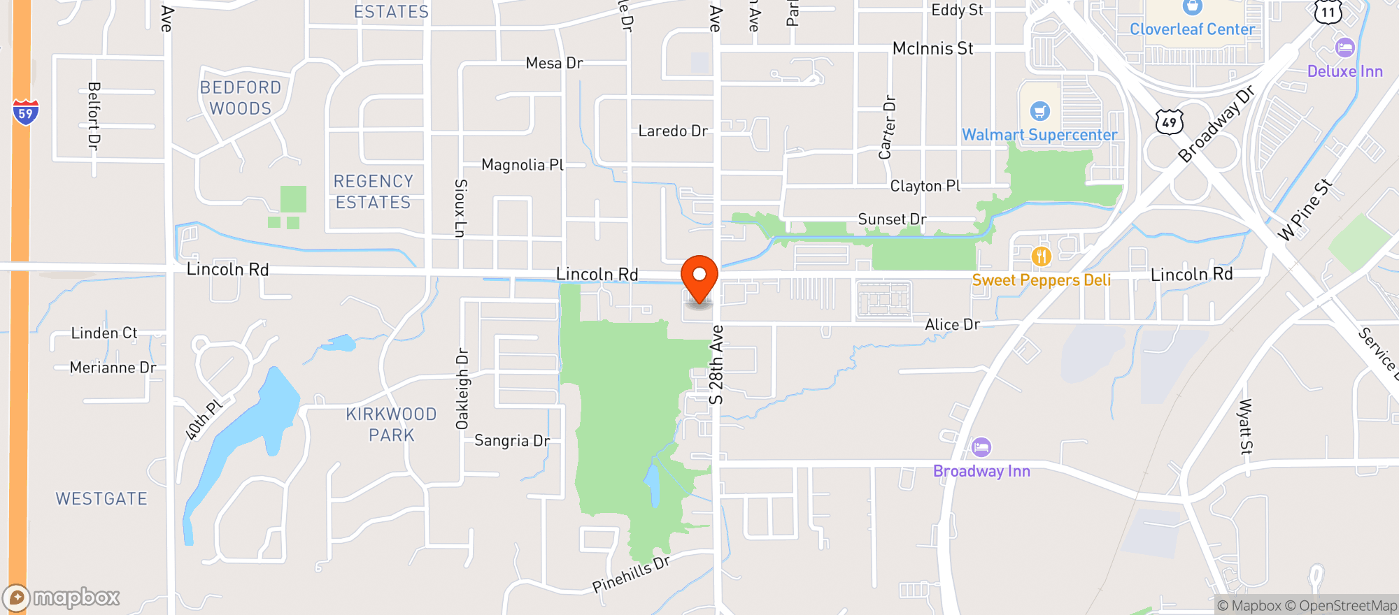 Map showing Lincoln Road Package Store