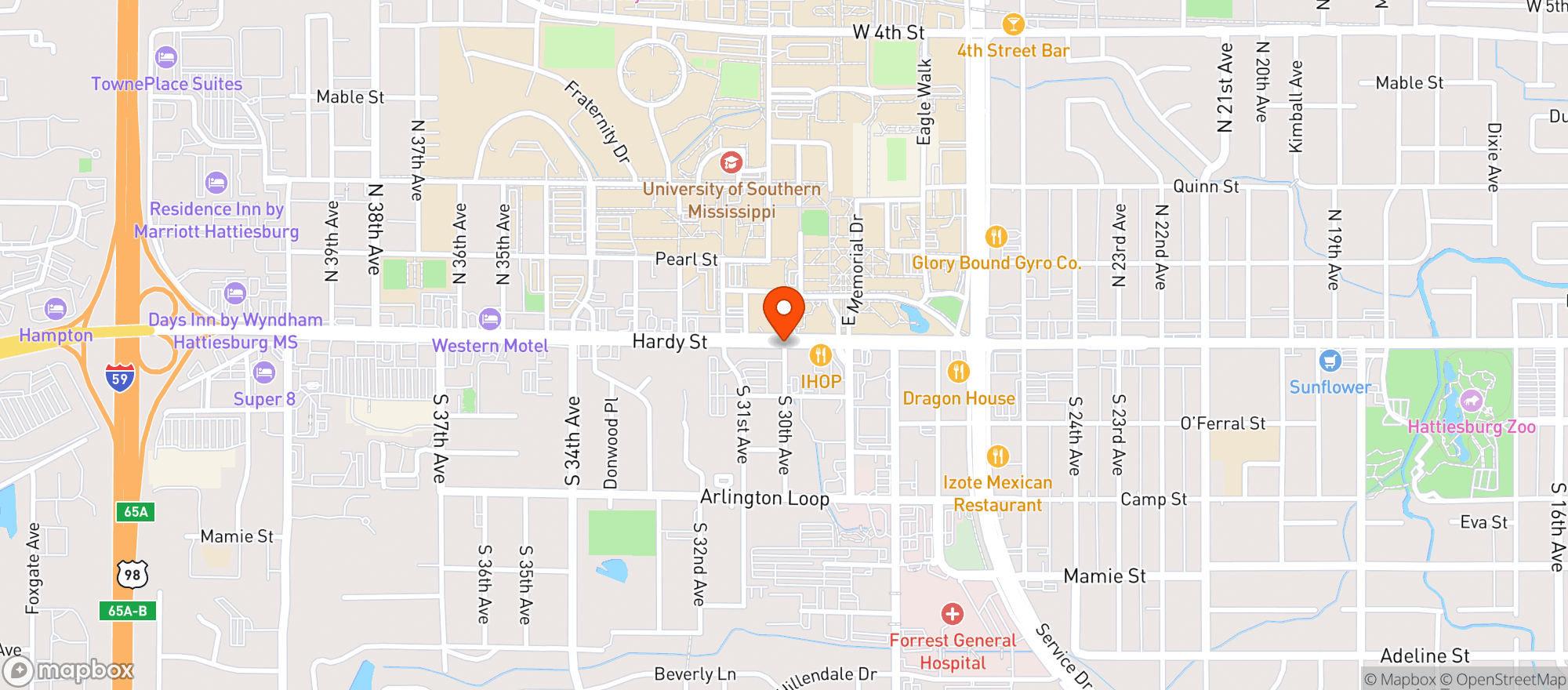 Map showing ROUSES MARKET (HATTIESBURG)