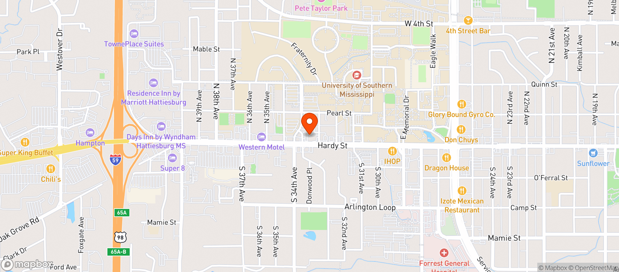 Map showing Gnc - 8833 - Gnc Hattiesburg (Usm)