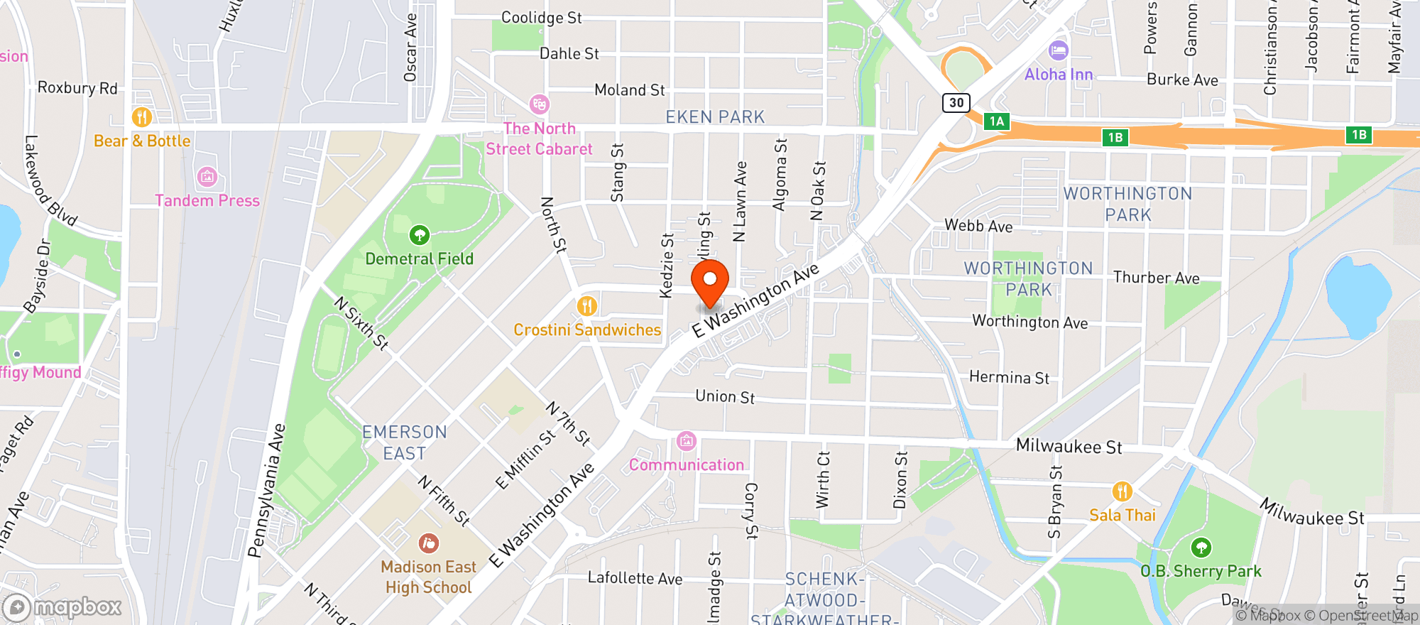 Map showing Rockys Liquor East Wash