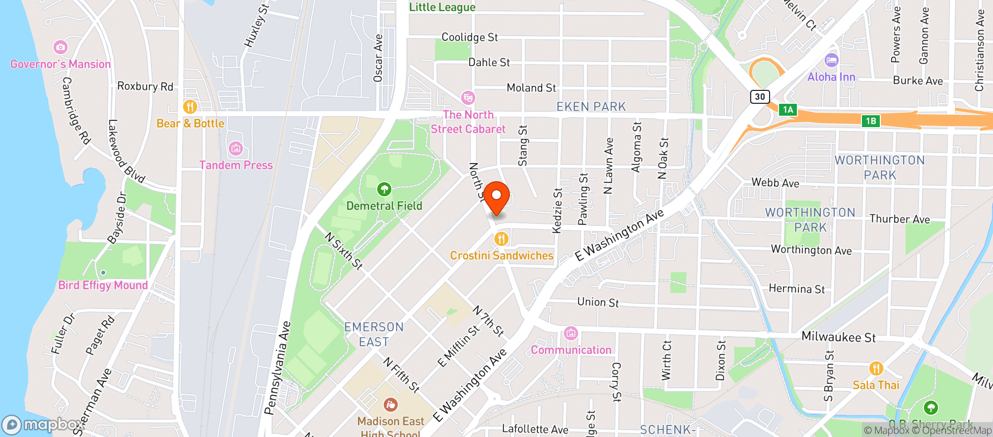 Map showing Dexters Pub