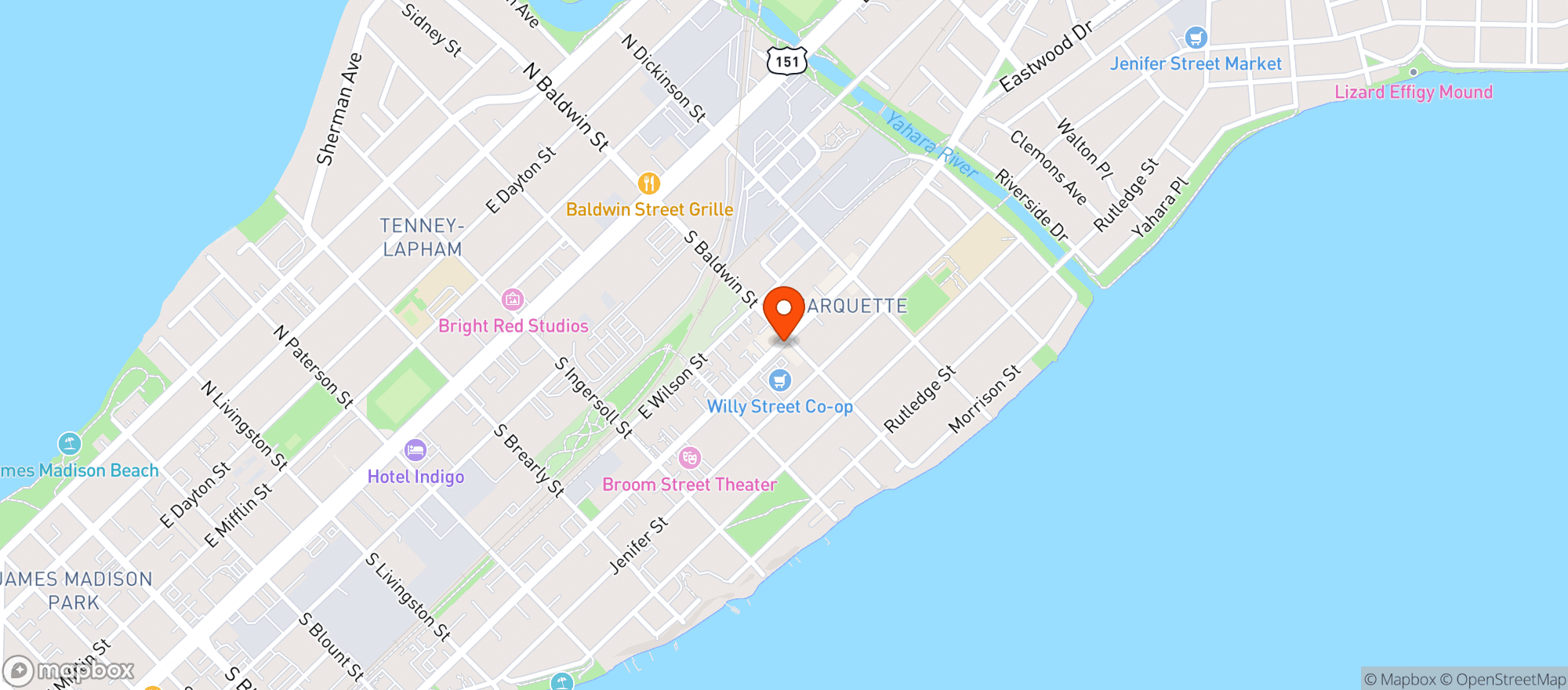 Map showing Willy Street Grocery Co-op East