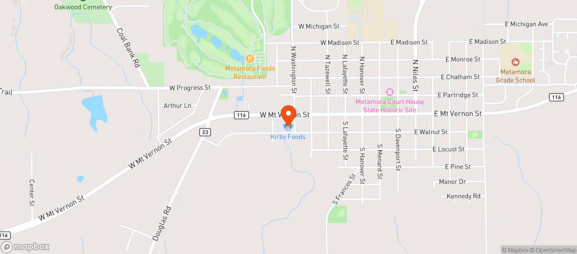 Map showing IGA/Kirby Foods Metamora